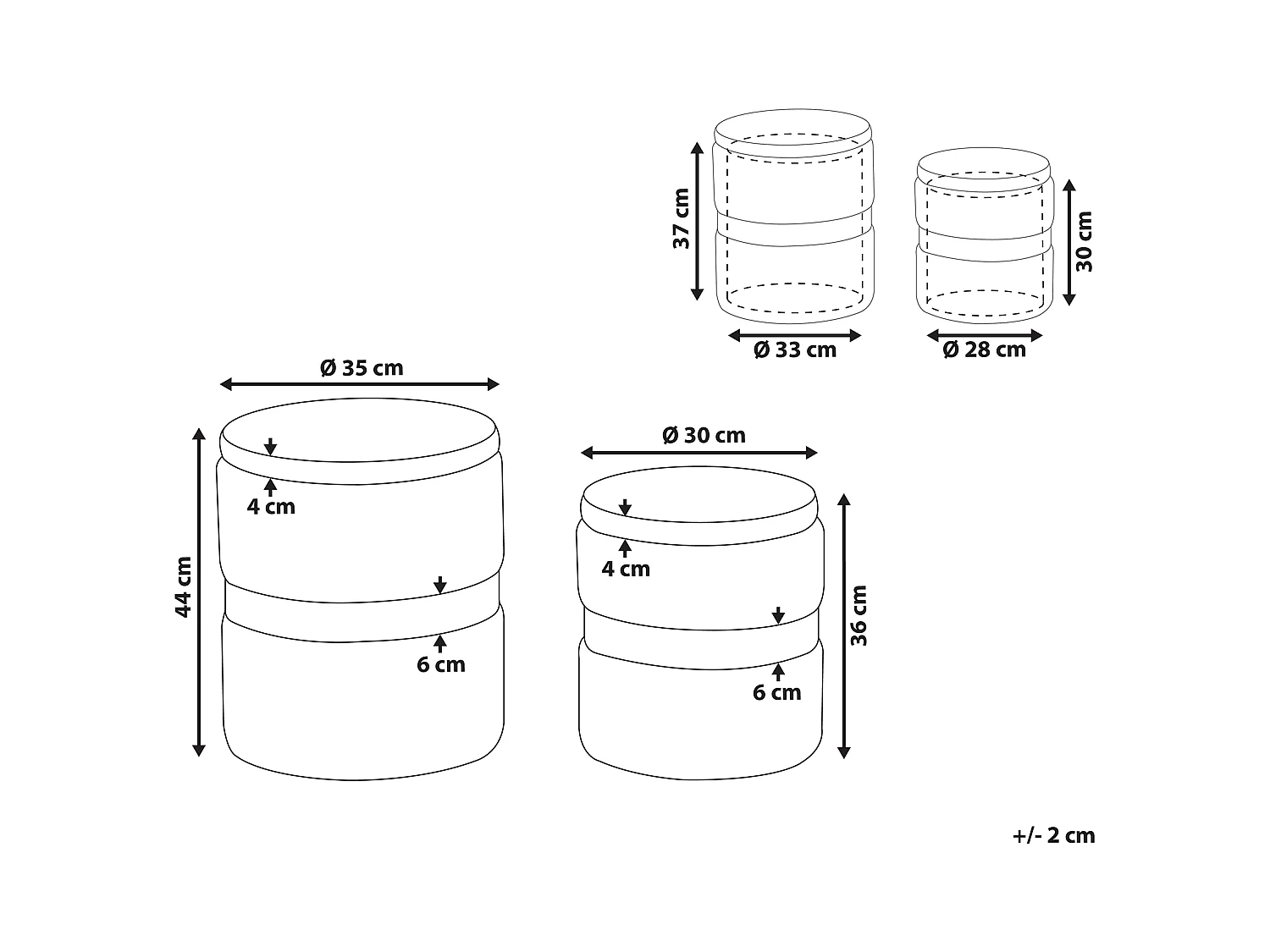 Set van 2 opbergpoefs DORIS Fluweel Zwart 35/30 cm 35/30 cm 44/36 cm