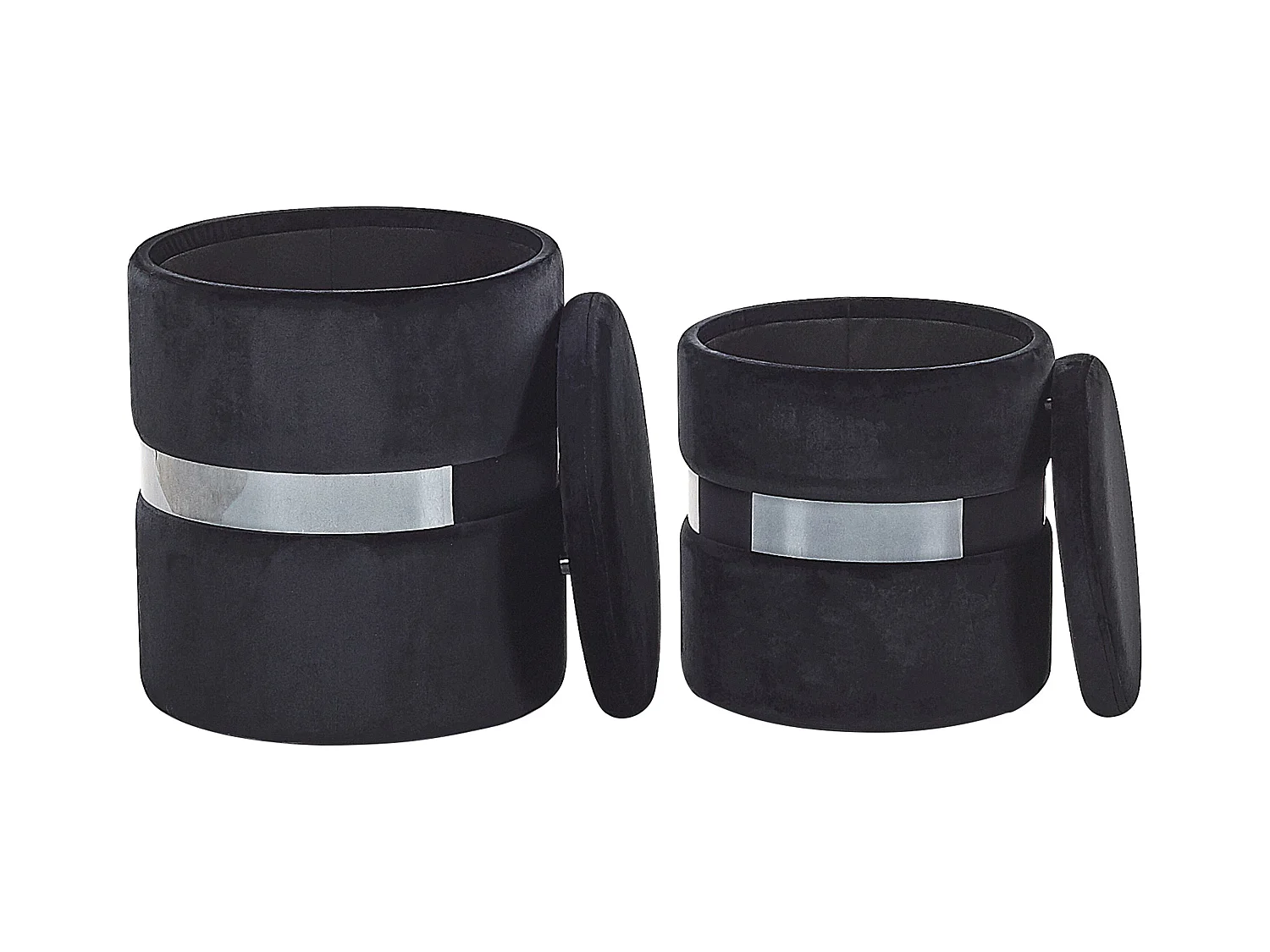 Set van 2 opbergpoefs DORIS Fluweel Zwart 35/30 cm 35/30 cm 44/36 cm