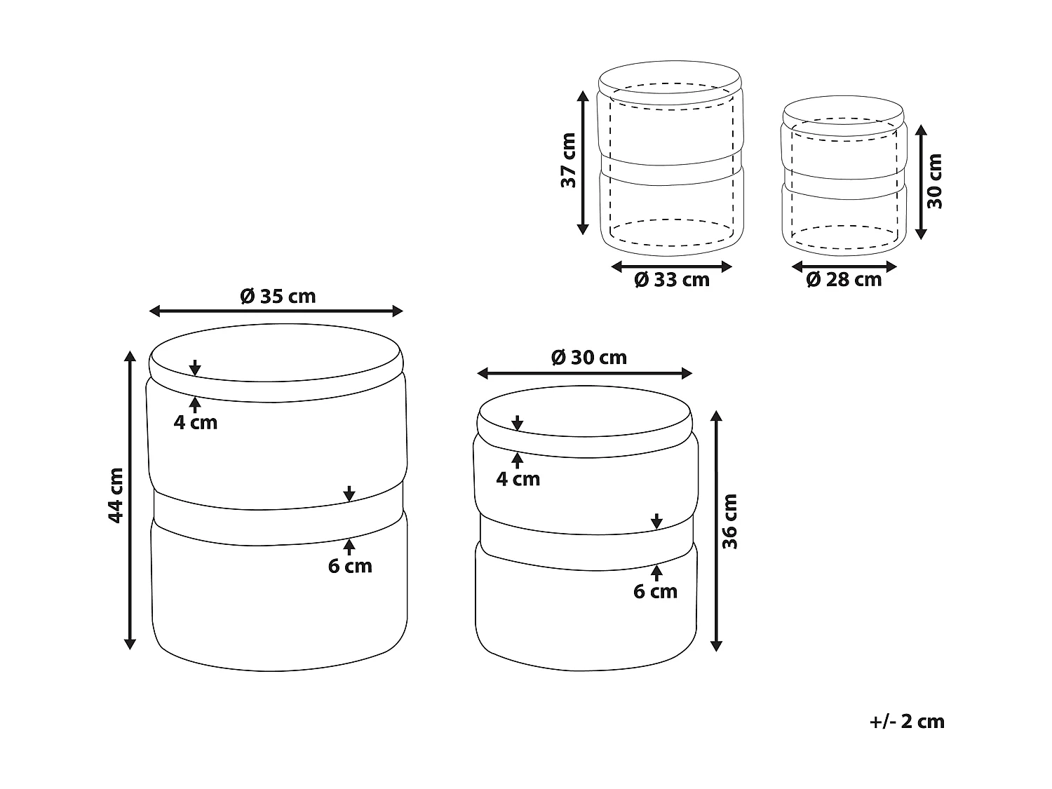 Set van 2 opbergpoefs DORIS Fluweel Zwart 35/30 cm 35/30 cm 44/36 cm