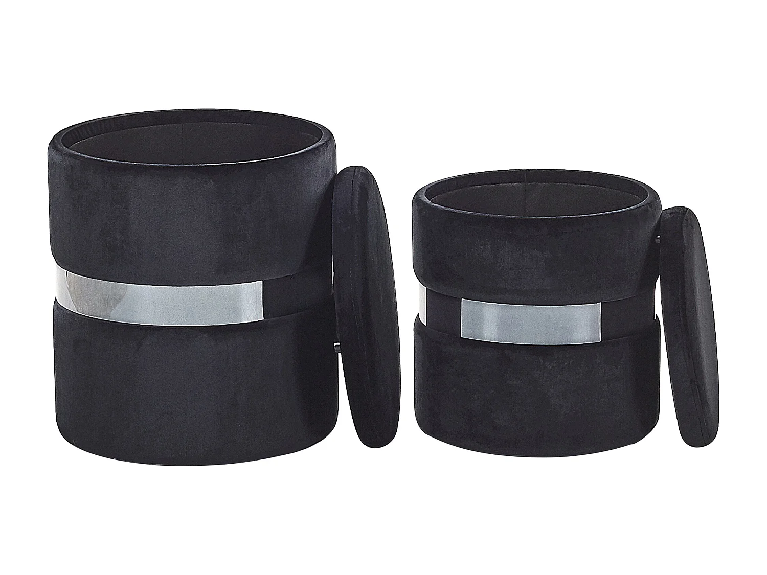 Set van 2 opbergpoefs DORIS Fluweel Zwart 35/30 cm 35/30 cm 44/36 cm