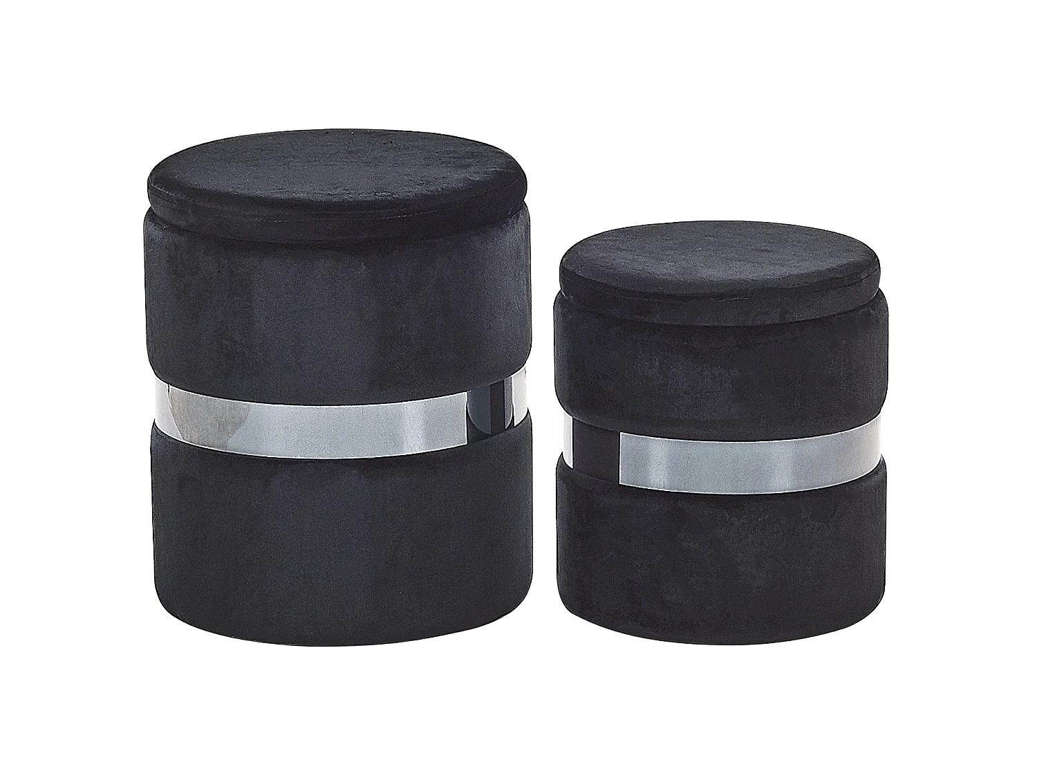 Lot de 2 poufs avec rangement DORIS Velours Noir 35/30 cm 35/30 cm 44/36 cm