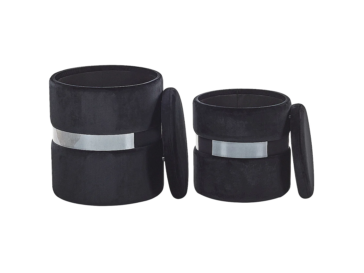 Lot de 2 poufs avec rangement DORIS Velours Noir 35/30 cm 35/30 cm 44/36 cm