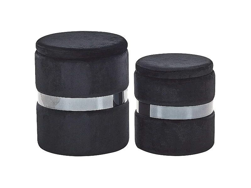 Set di 2 pouf contenitore DORIS Velluto Nero 35/30 cm 35/30 cm 44/36 cm