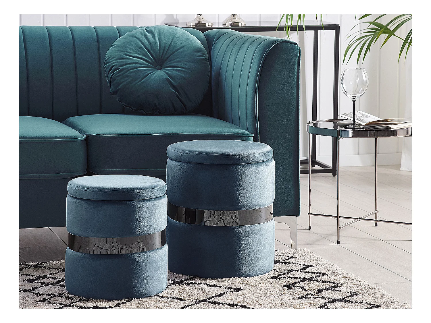 Set van 2 opbergpoefs DORIS Fluweel Blauw 35/30 cm 35/30 cm 44/36 cm