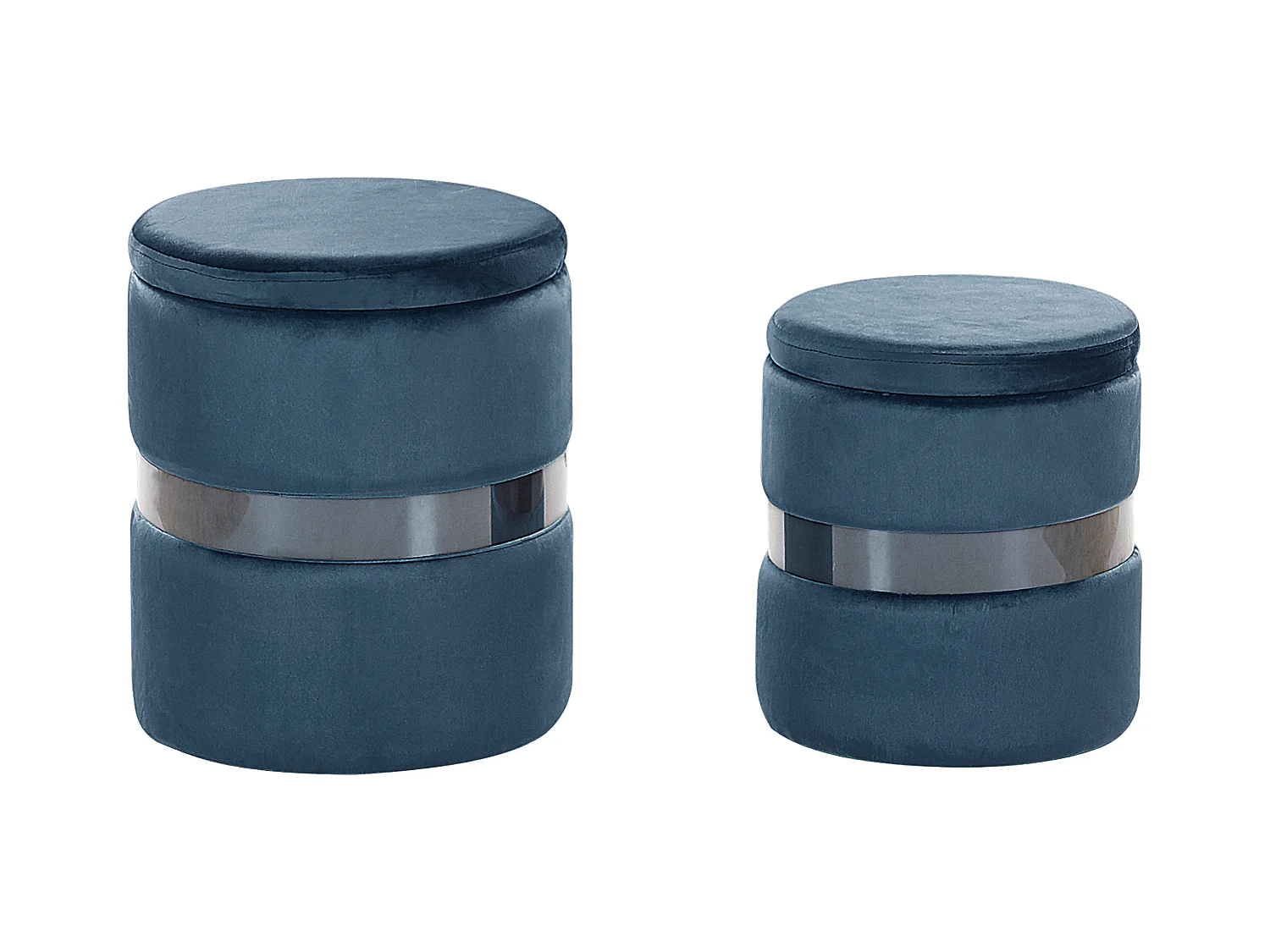 Lot de 2 poufs avec rangement DORIS Velours Bleu
