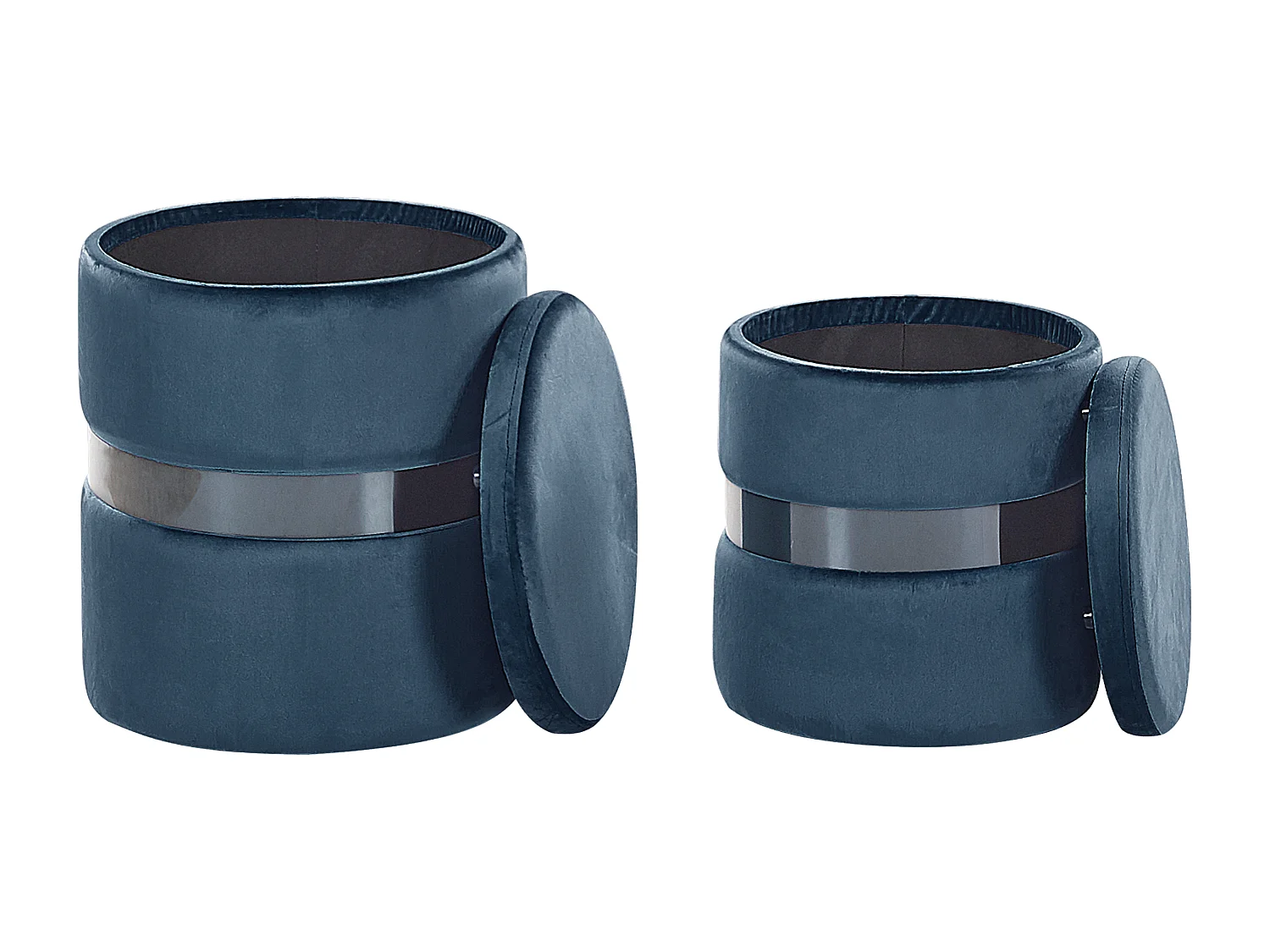 Lot de 2 poufs avec rangement DORIS Velours Bleu