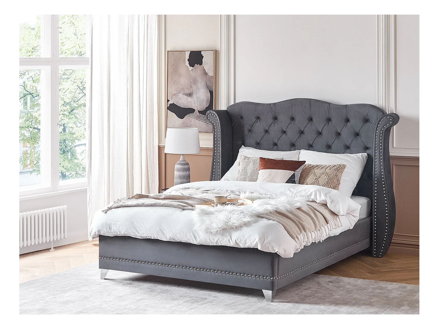 Lit avec sommier Velours AYETTE 160 x 200 cm Gris