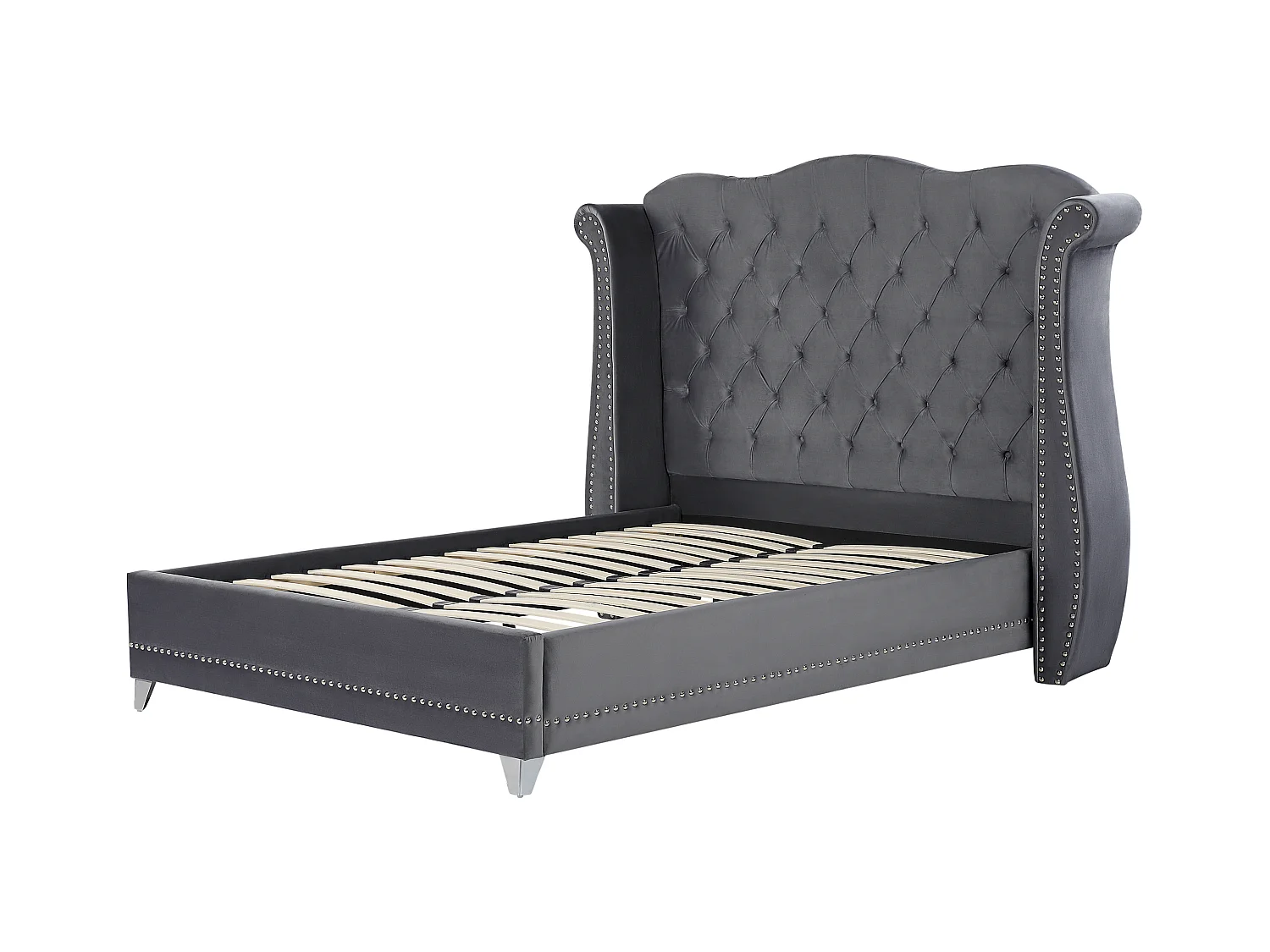 Lit avec sommier Velours AYETTE 160 x 200 cm Gris