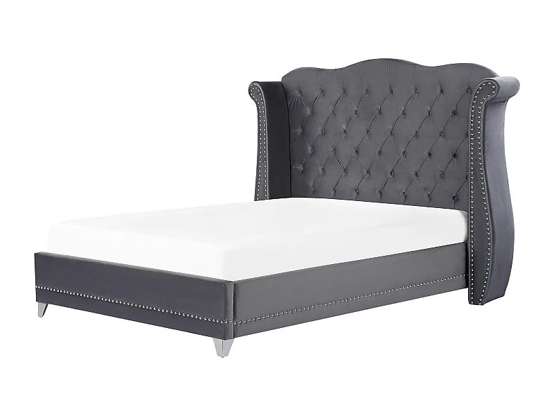 Bett Samtstoff im Chesterfield Stil hohes Kopfteil grau 160 x 200 cm Ayette