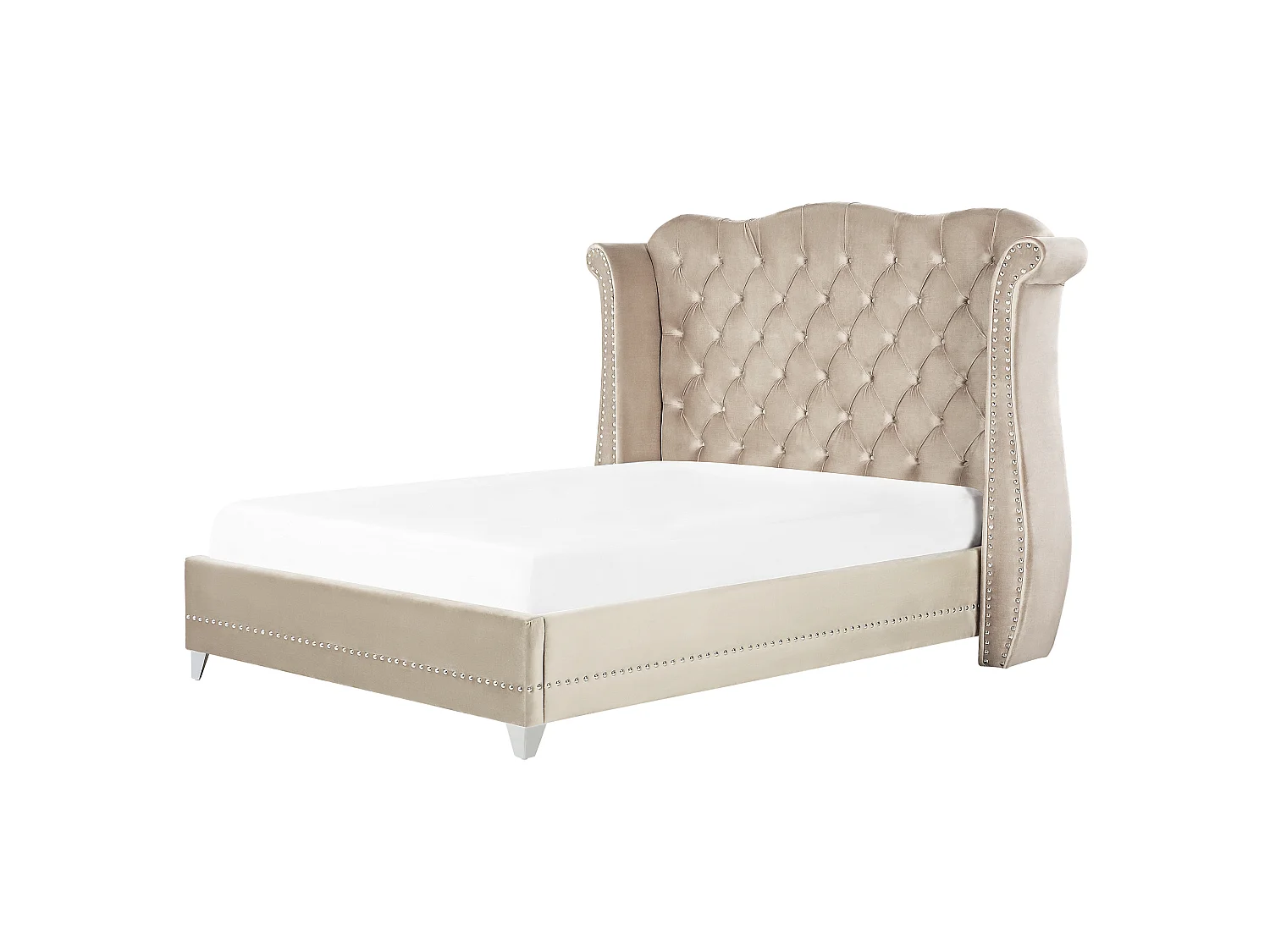 Bett Samtstoff im Chesterfield Stil hohes Kopfteil beige 160 x 200 cm Ayette