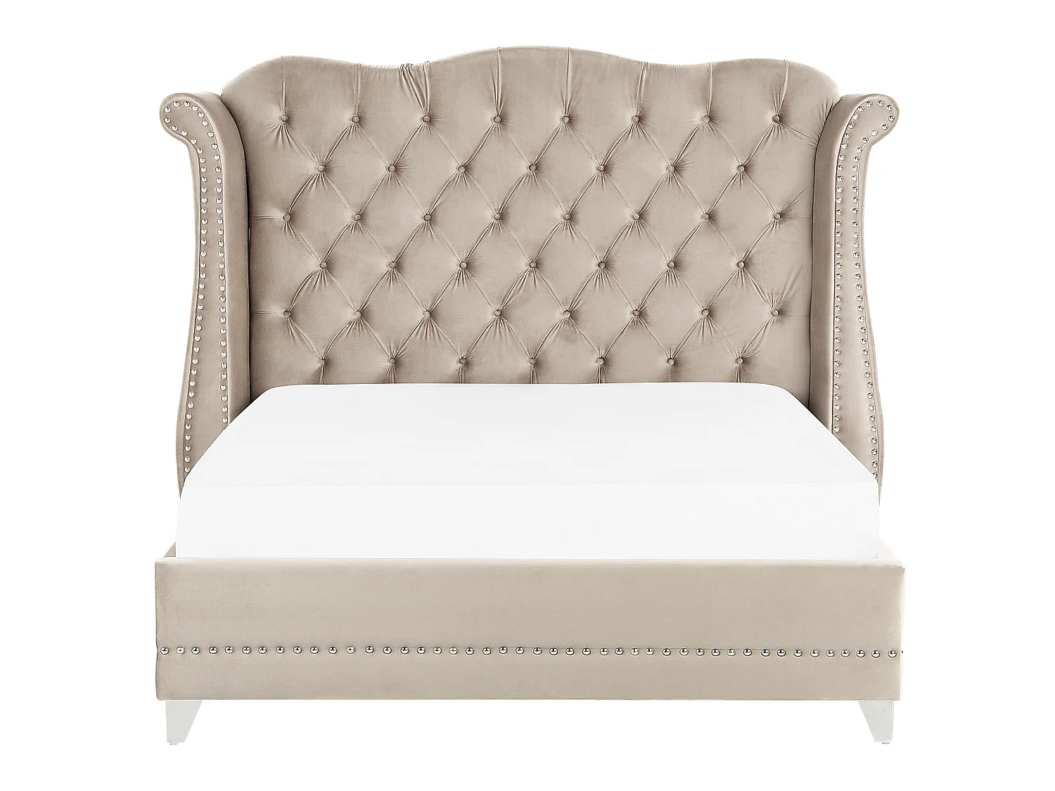 Bett Samtstoff im Chesterfield Stil hohes Kopfteil beige 160 x 200 cm Ayette