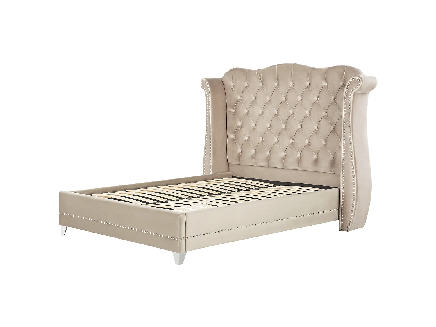 Bett Samtstoff im Chesterfield Stil hohes Kopfteil beige 160 x 200 cm Ayette