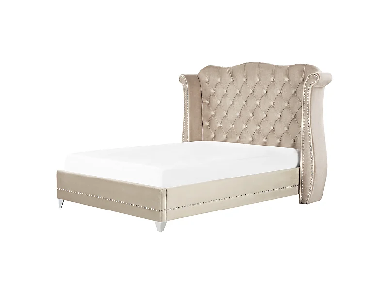 Lit avec sommier Velours AYETTE 160 x 200 cm Beige