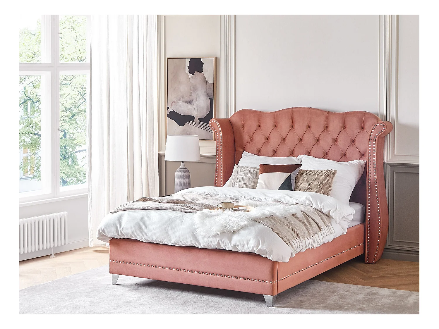 Cama Terciopelo AYETTE 140 x 200 cm Rosa