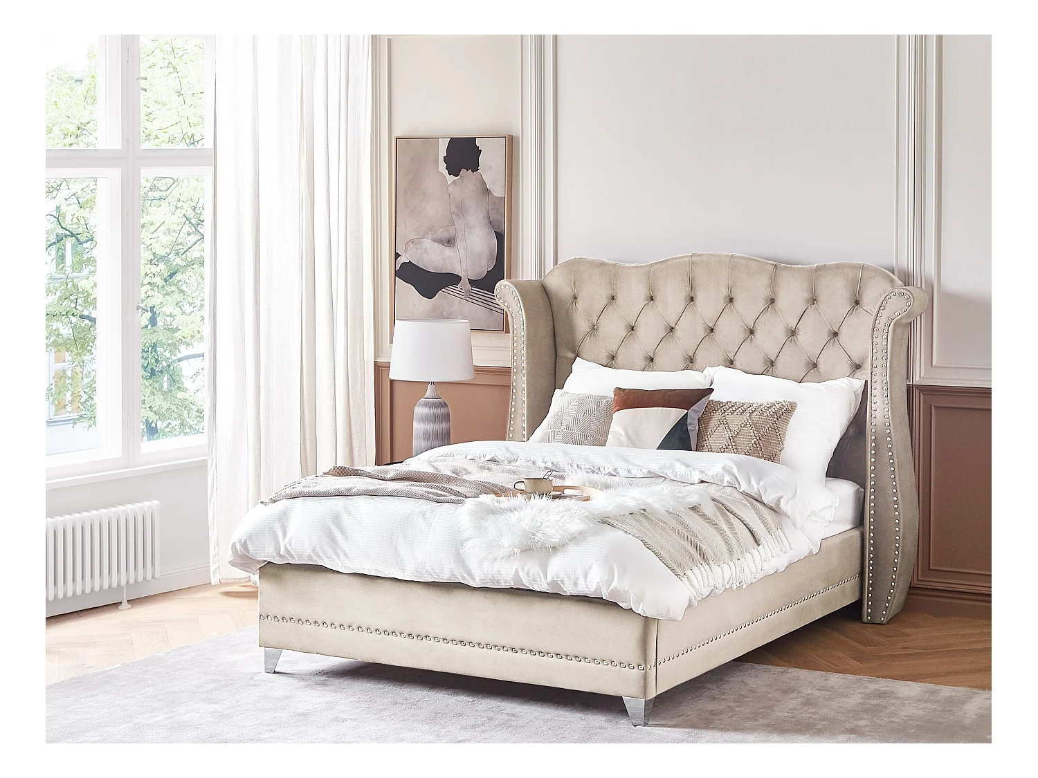 Lit avec sommier Velours AYETTE 140 x 200 cm Beige