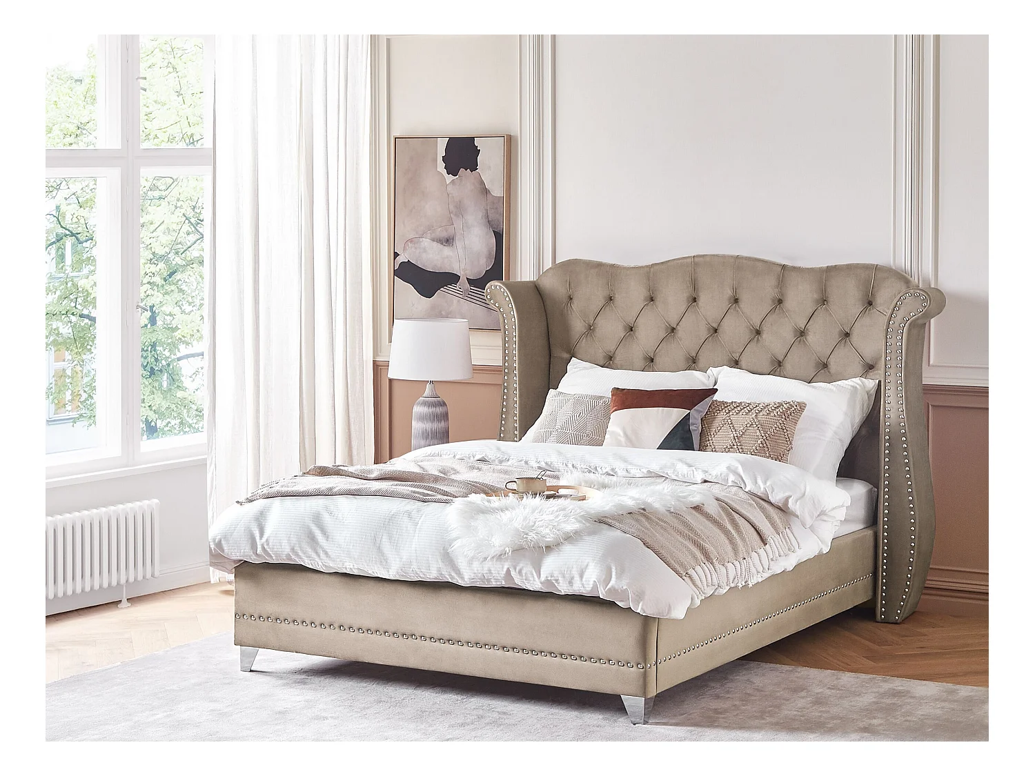 Lit avec sommier Velours AYETTE 160 x 200 cm Taupe