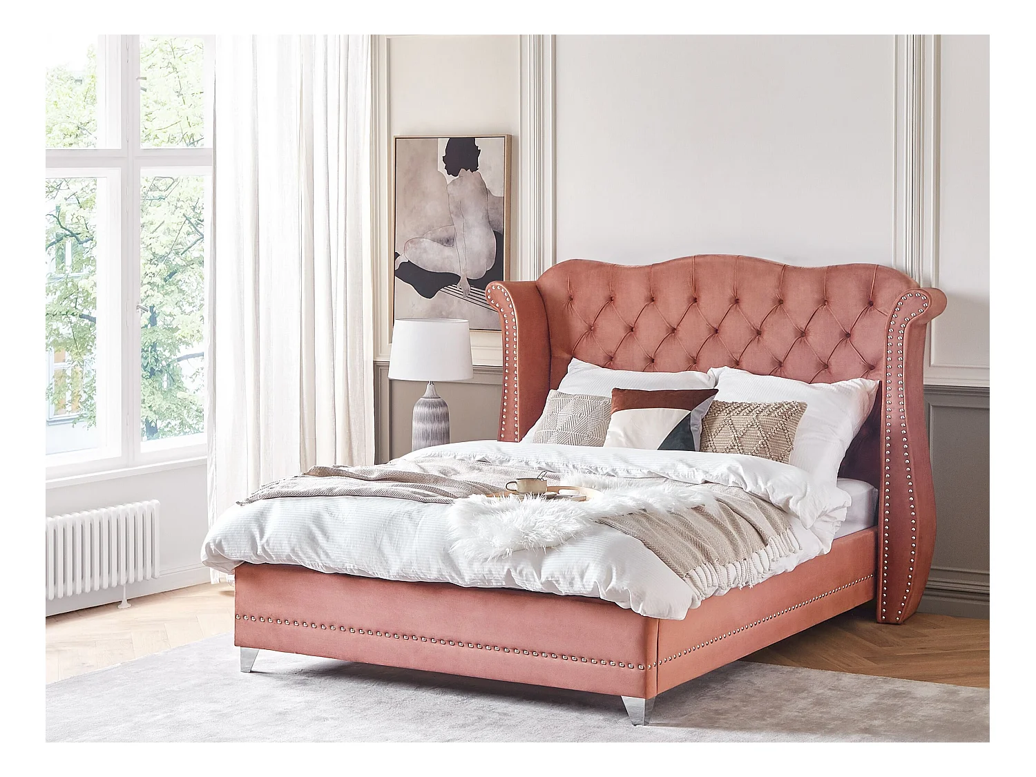 Lit avec sommier Velours AYETTE 160 x 200 cm Rose