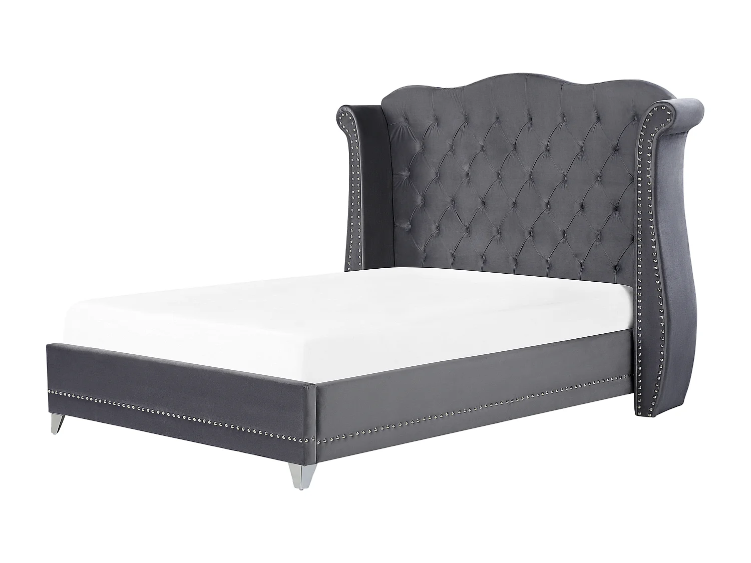 Bett Samtstoff im Chesterfield Stil hohes Kopfteil grau 140 x 200 cm Ayette