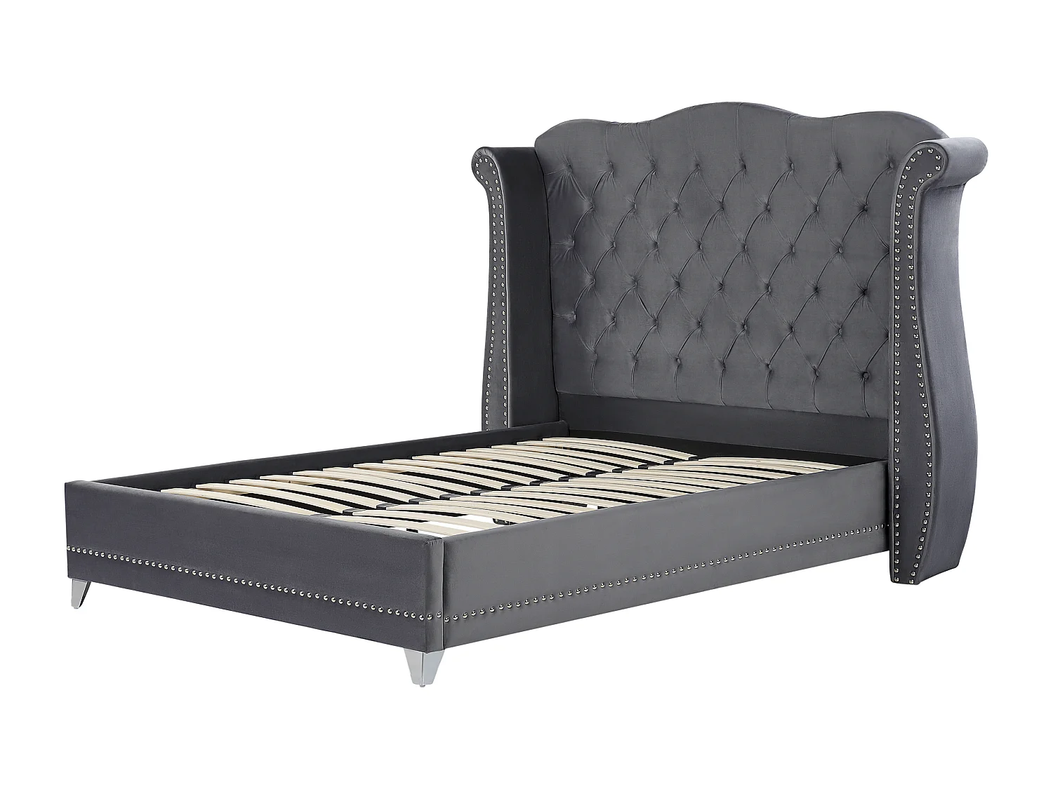 Bett Samtstoff im Chesterfield Stil hohes Kopfteil grau 140 x 200 cm Ayette