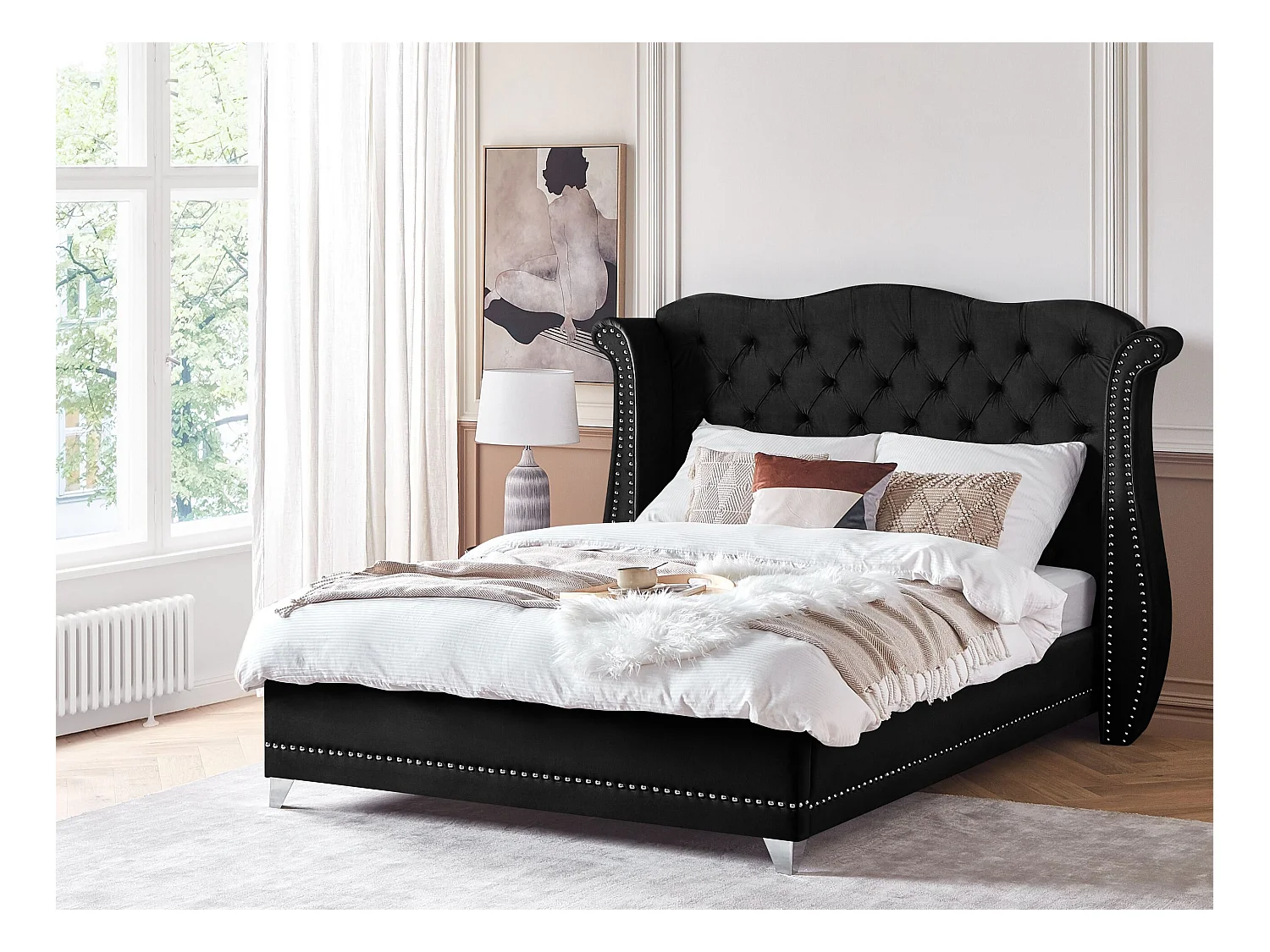 Bed Fluweel AYETTE 180 x 200 cm Zwart