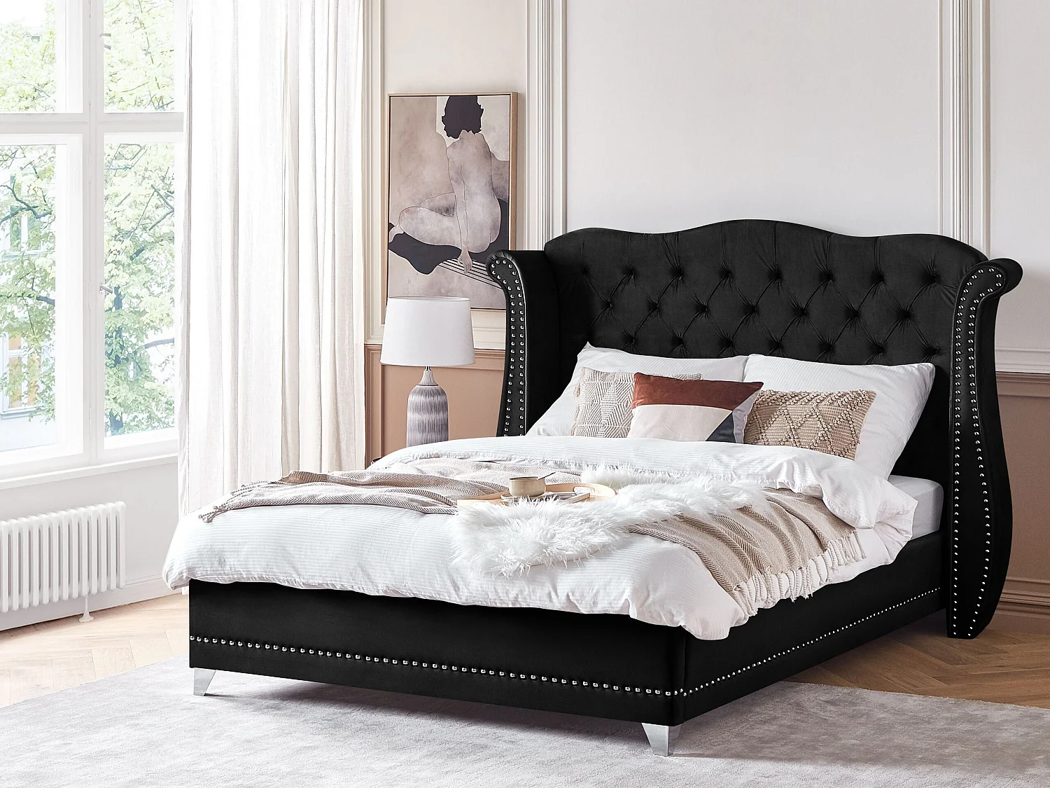 Letto Velluto AYETTE 180 x 200 cm Nero