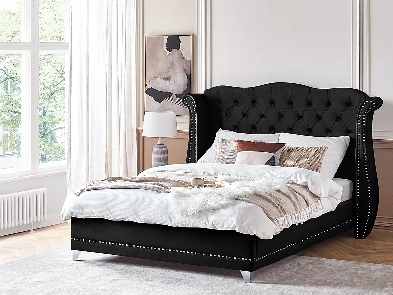 Letto Velluto AYETTE 180 x 200 cm Nero