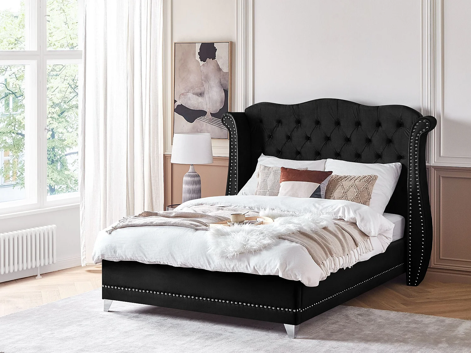 Bed Fluweel AYETTE 140 x 200 cm Zwart