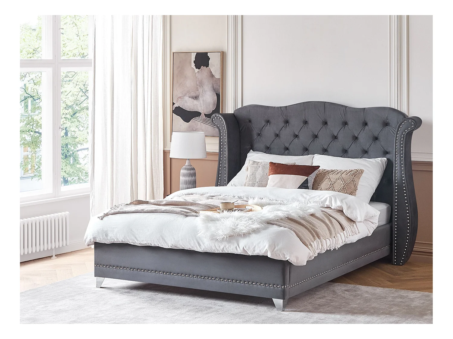 Lit avec sommier Velours AYETTE 180 x 200 cm Gris