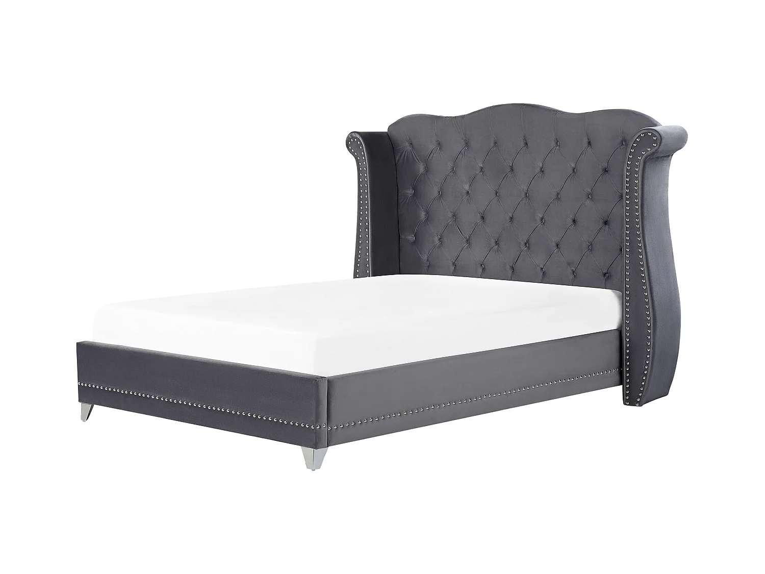 Bett Samtstoff im Chesterfield Stil hohes Kopfteil grau 180 x 200 cm Ayette