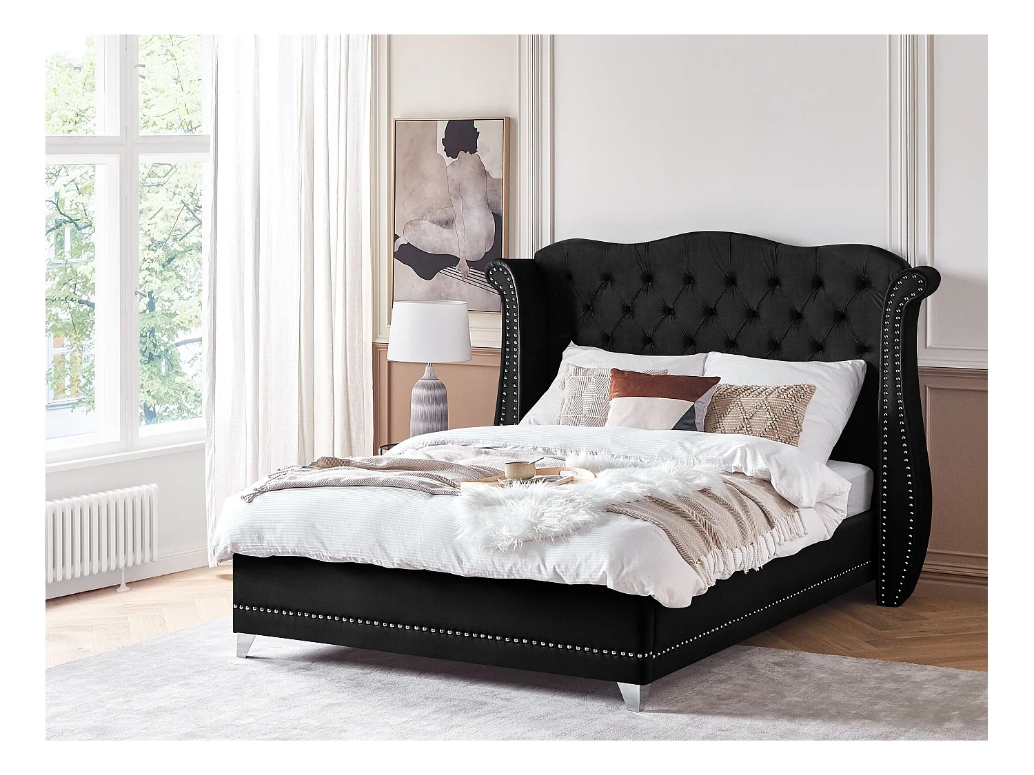 Bed Fluweel AYETTE 160 x 200 cm Zwart