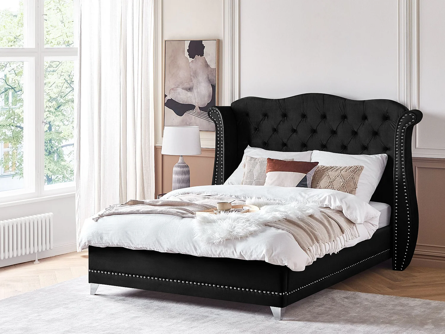 Bed Velvet AYETTE 160 x 200 cm (EU King Size) Black