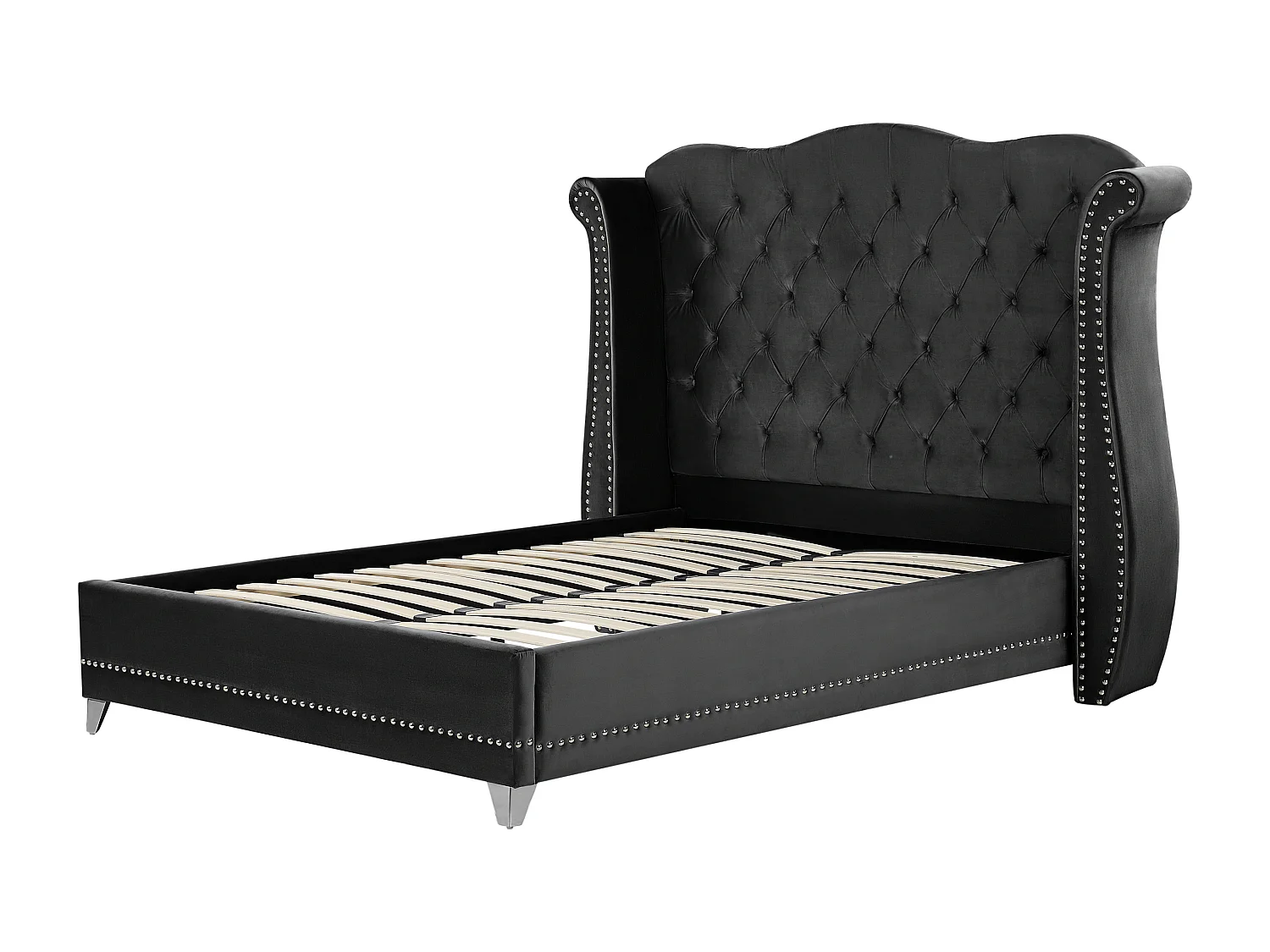 Bett Samtstoff im Chesterfield Stil hohes Kopfteil schwarz 160 x 200 cm Ayette