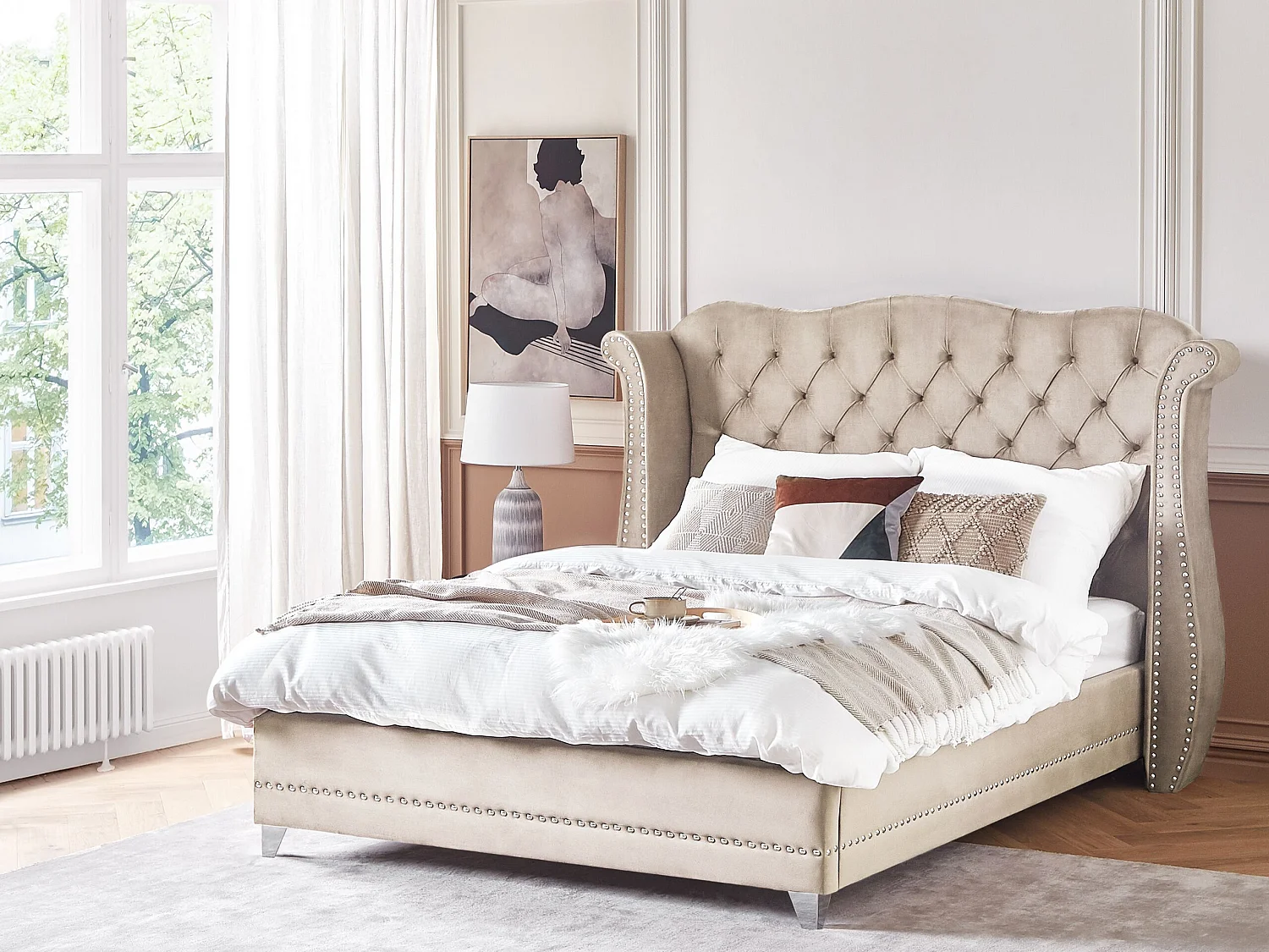 Letto Velluto AYETTE 180 x 200 cm Beige