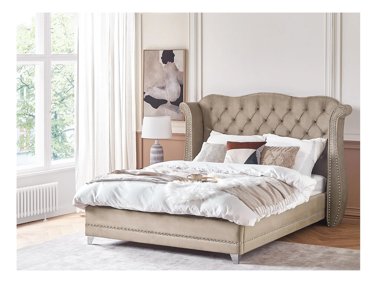 Lit avec sommier Velours AYETTE 180 x 200 cm Taupe