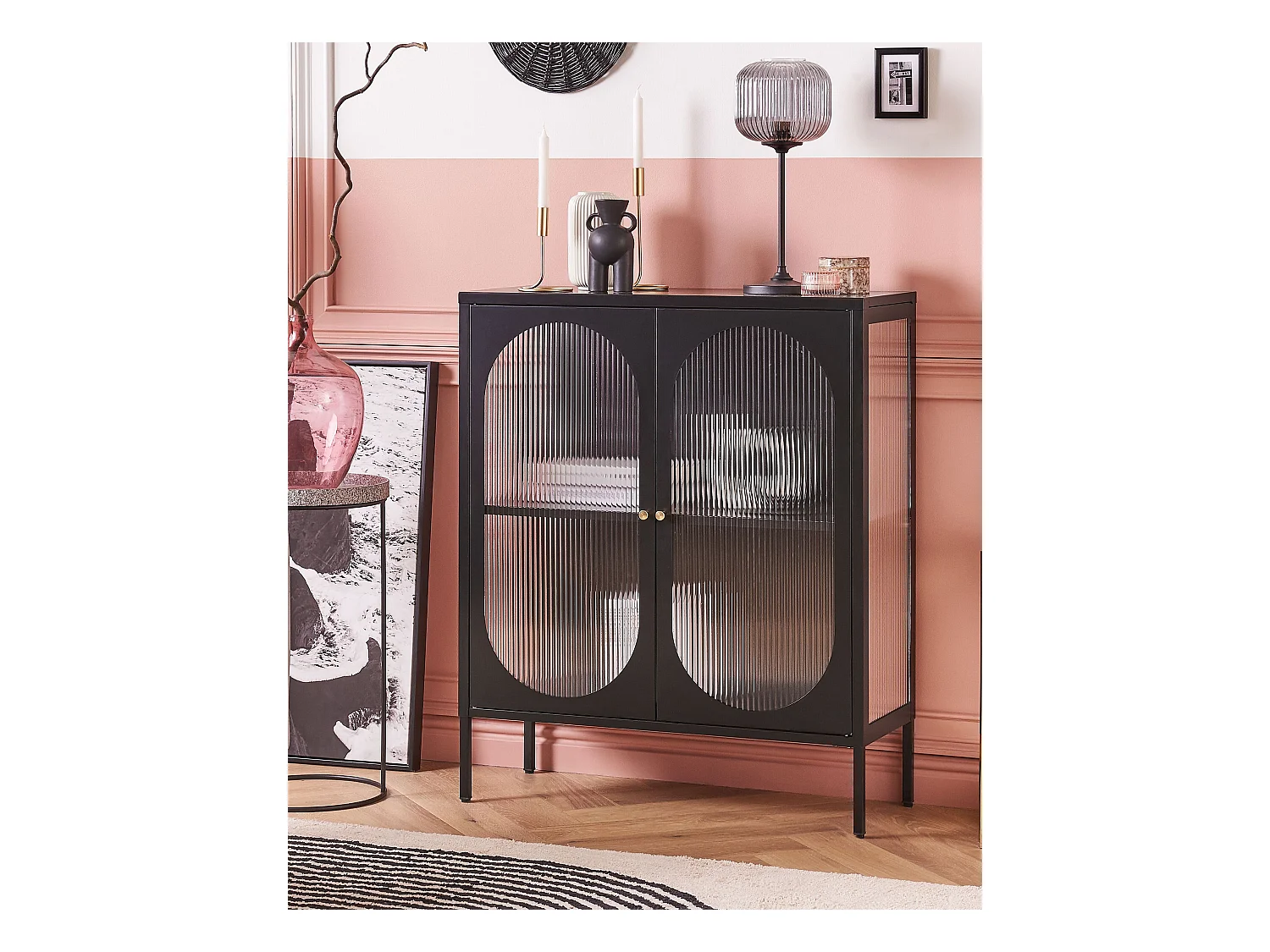 Buffet avec vitrine en verre SARRE Métal 90 cm Noir