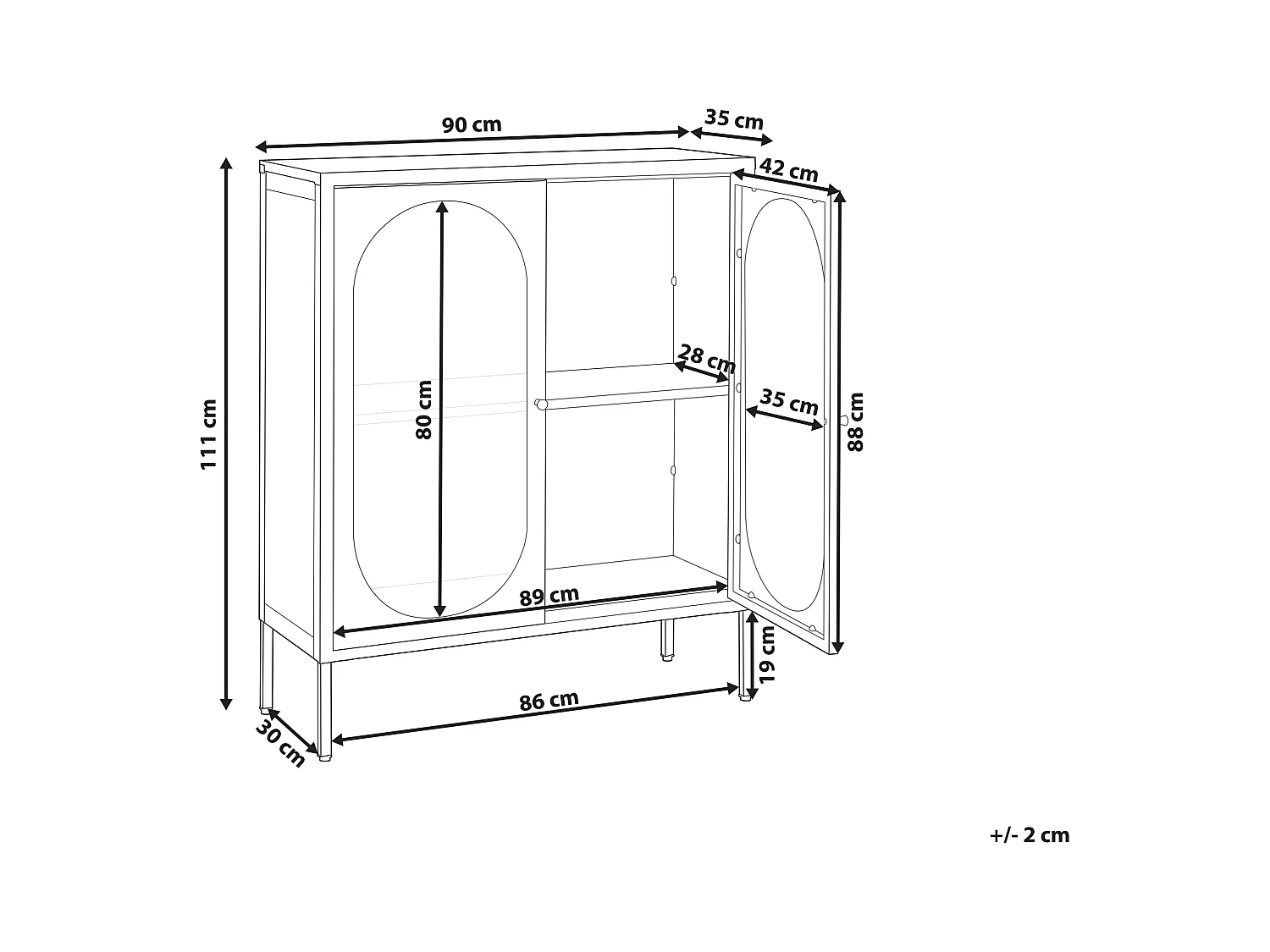 Buffet avec vitrine en verre SARRE Métal 90 cm Noir