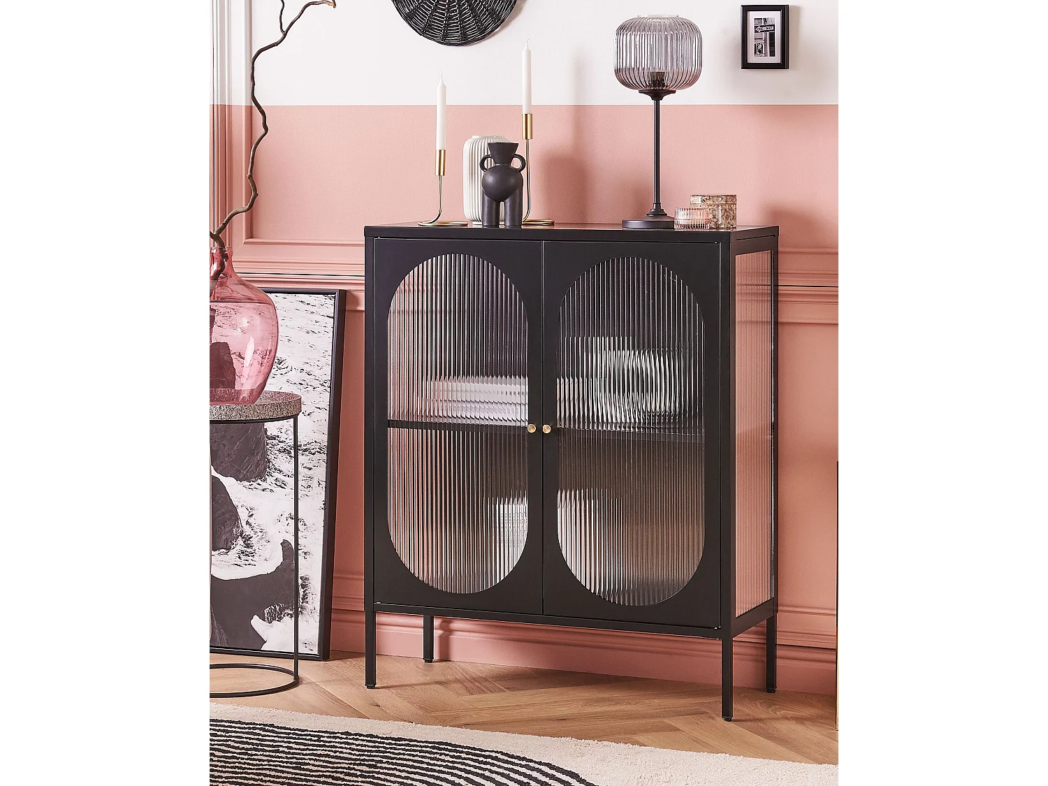 Buffet avec vitrine en verre SARRE Métal 90 cm Noir