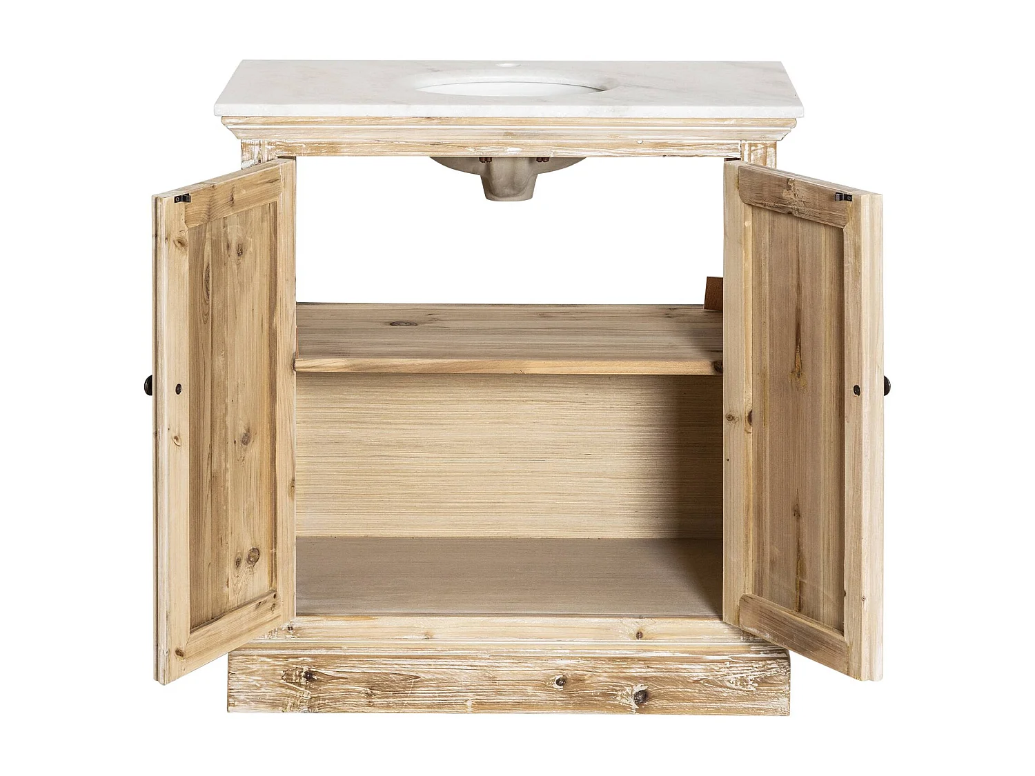 Meuble sous vasque en pin recyclé blanchi Gemma