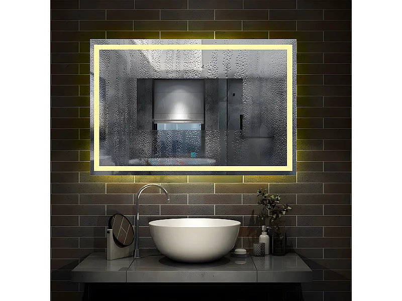 Miroir de salle de bain anti-buée 120x80cm avec le lumière chaude Aica