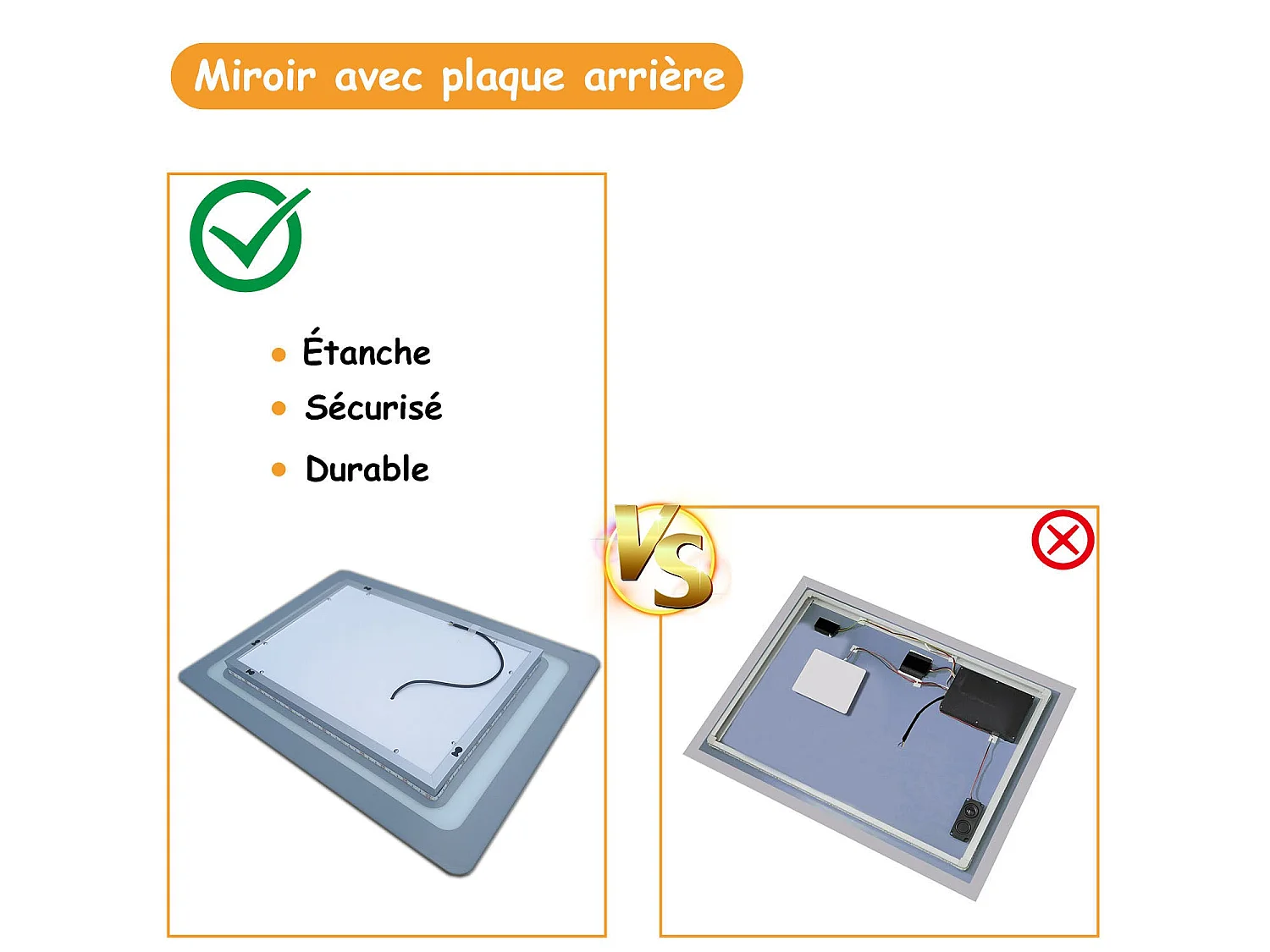 Miroir de salle de bain anti-buée 120x80cm avec le lumière chaude Aica