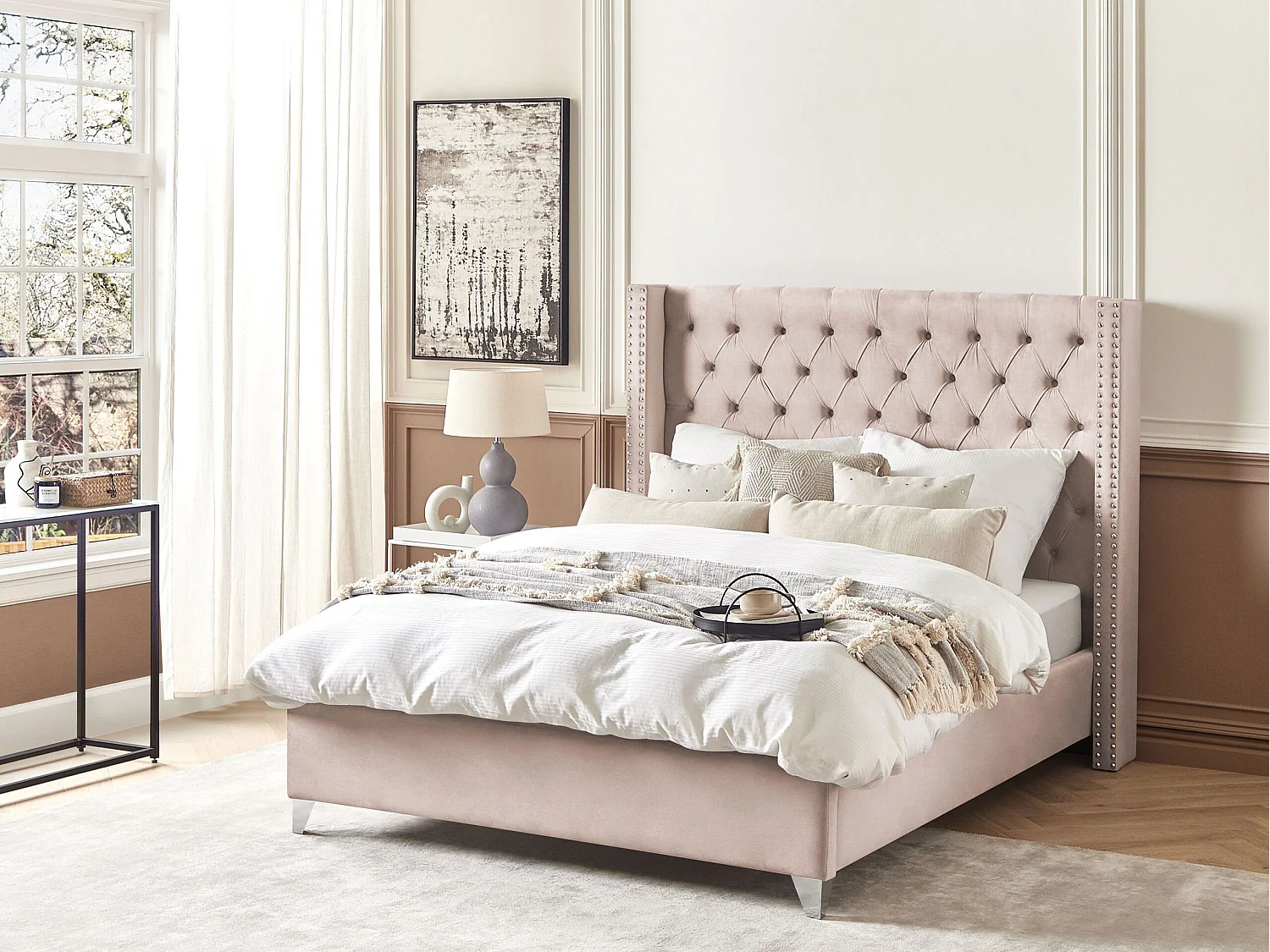 Letto Velluto LUBBON 140 x 200 cm Rosa pastello