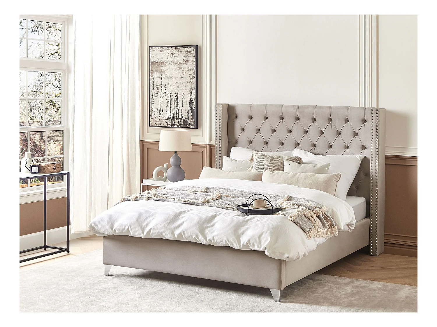 Bed Fluweel LUBBON 160 x 200 cm Lichtgrijs