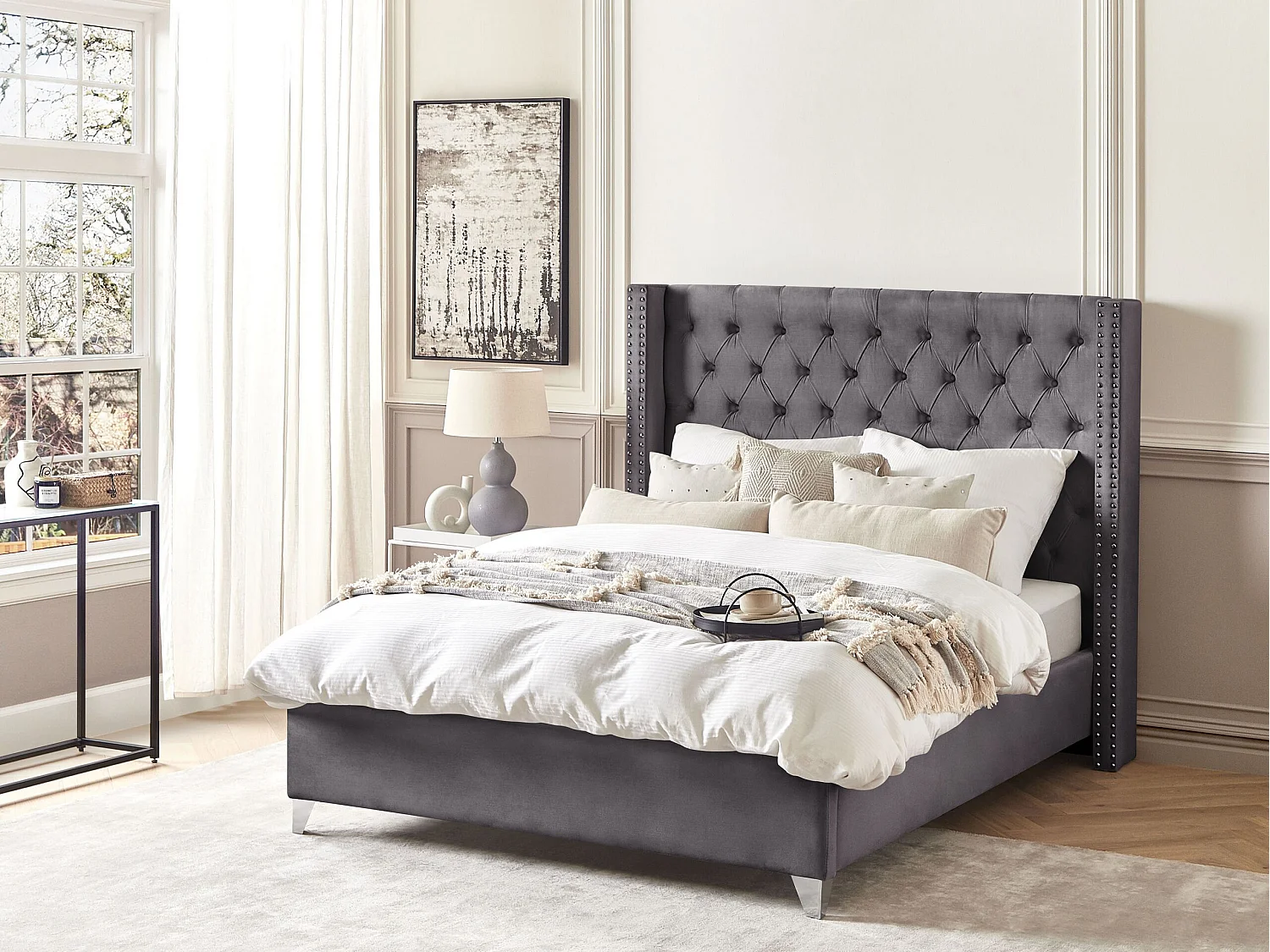 Bed Fluweel LUBBON 140 x 200 cm Grijs