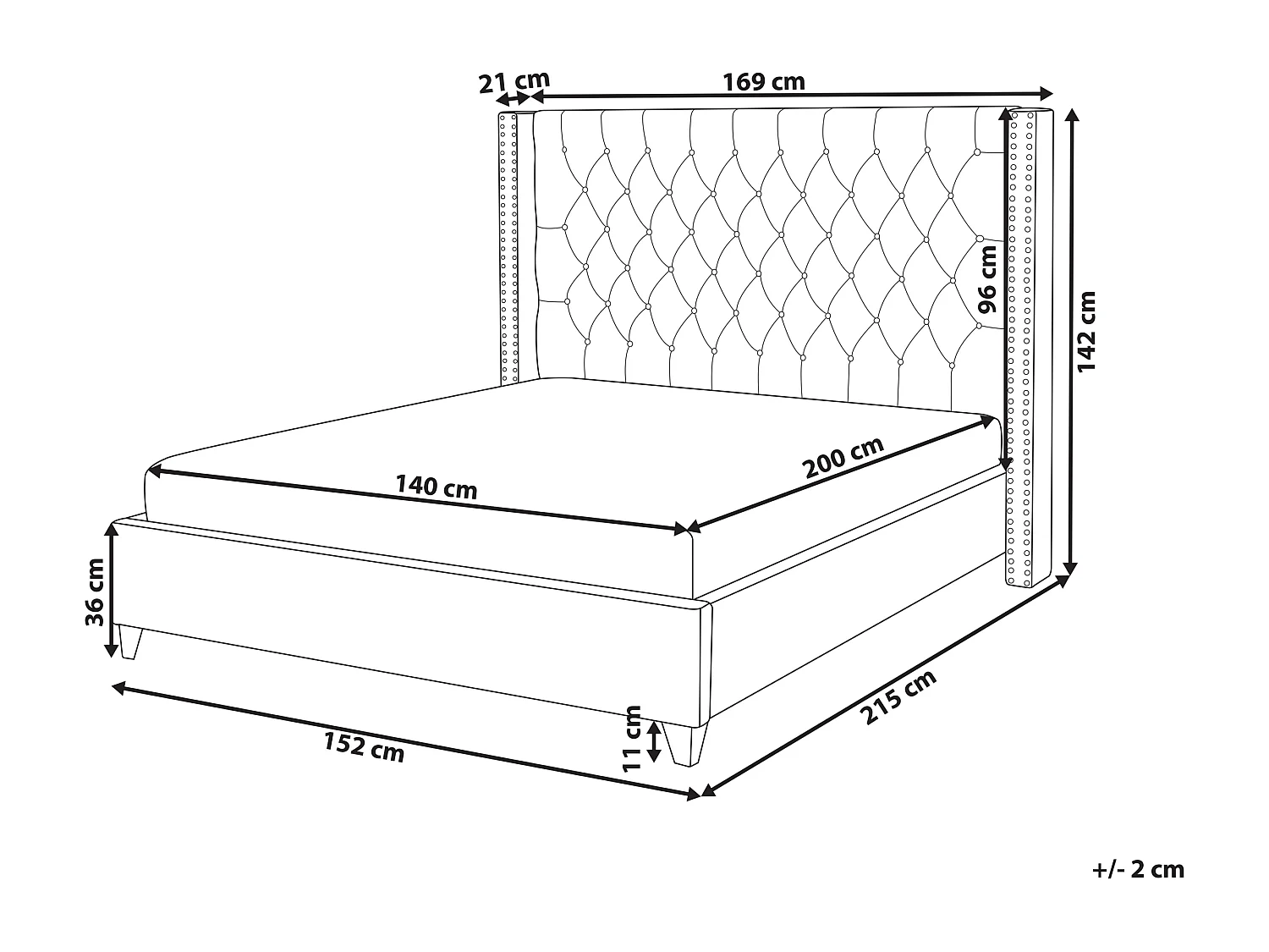 Bed Fluweel LUBBON 140 x 200 cm Grijs