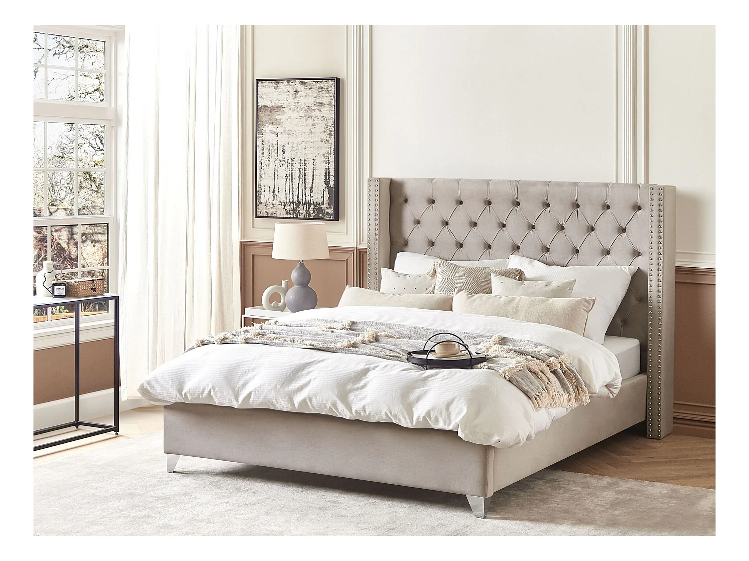 Bed Fluweel LUBBON 180 x 200 cm Lichtgrijs