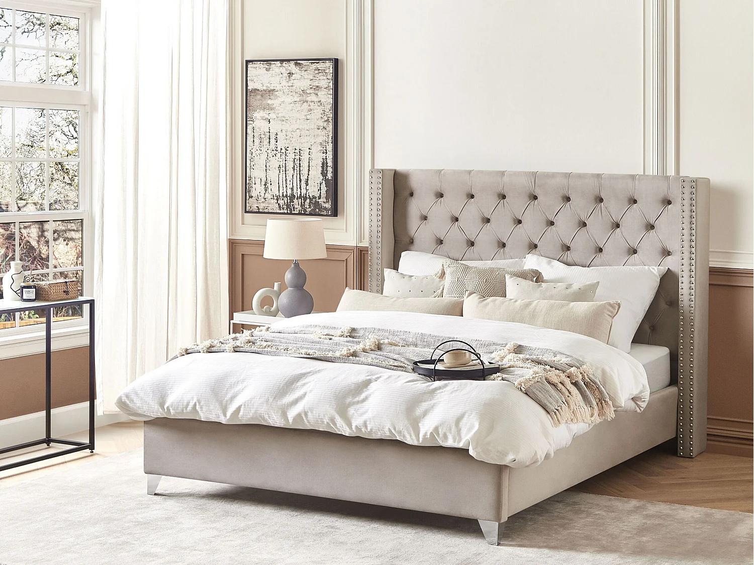 Lit avec sommier Velours LUBBON 180 x 200 cm Gris clair