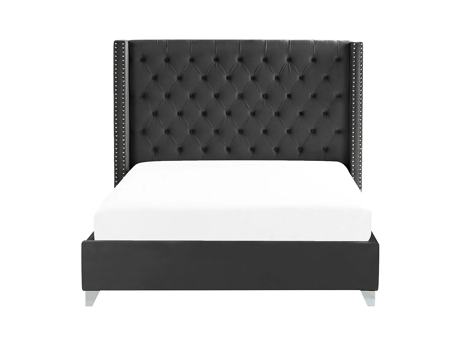 Bequemes Bett Samtstoff hohes Kopfteil in Schwarz 180 x 200 cm Lubbon