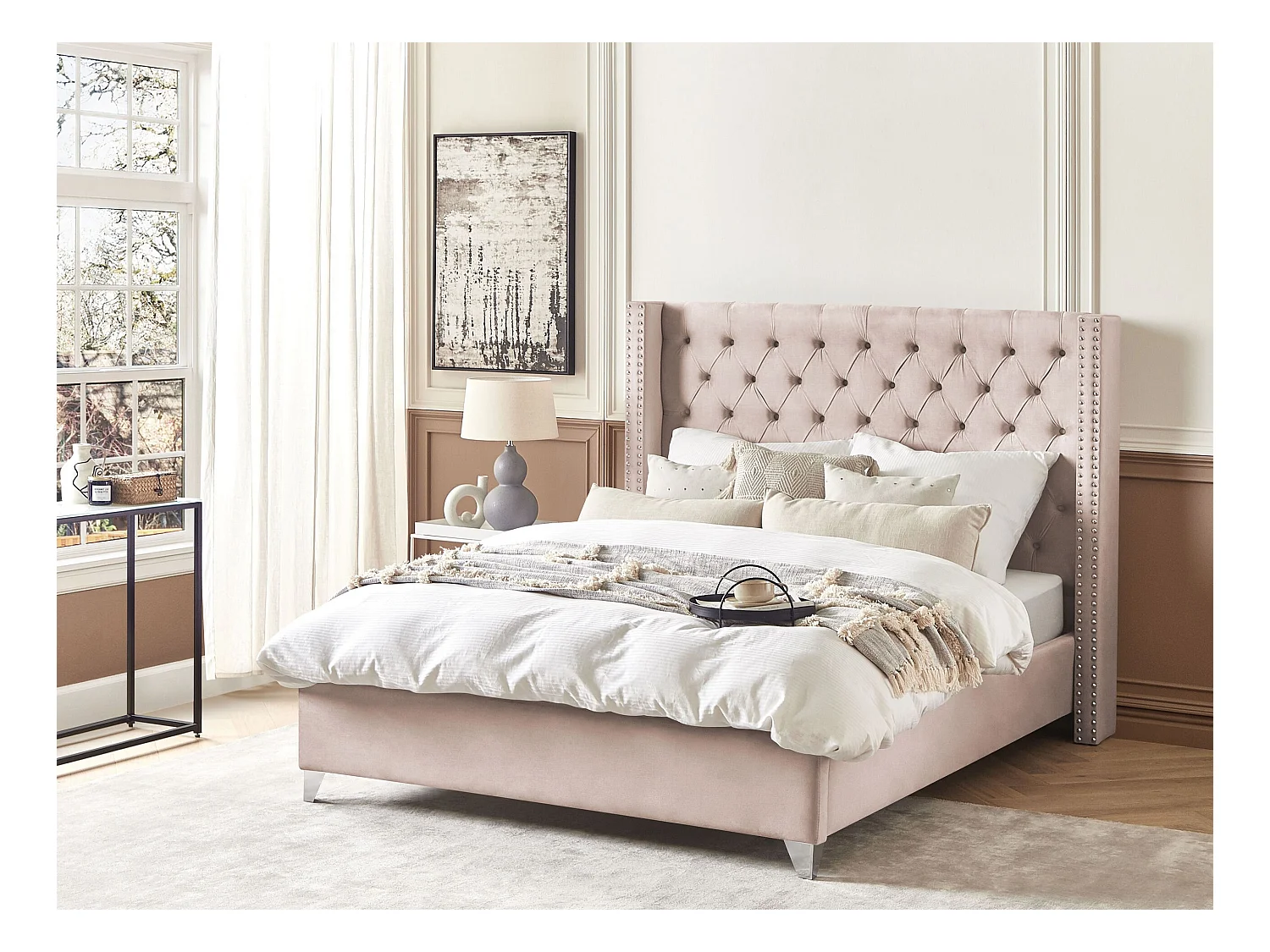 Bed Fluweel LUBBON 160 x 200 cm Pastelroze