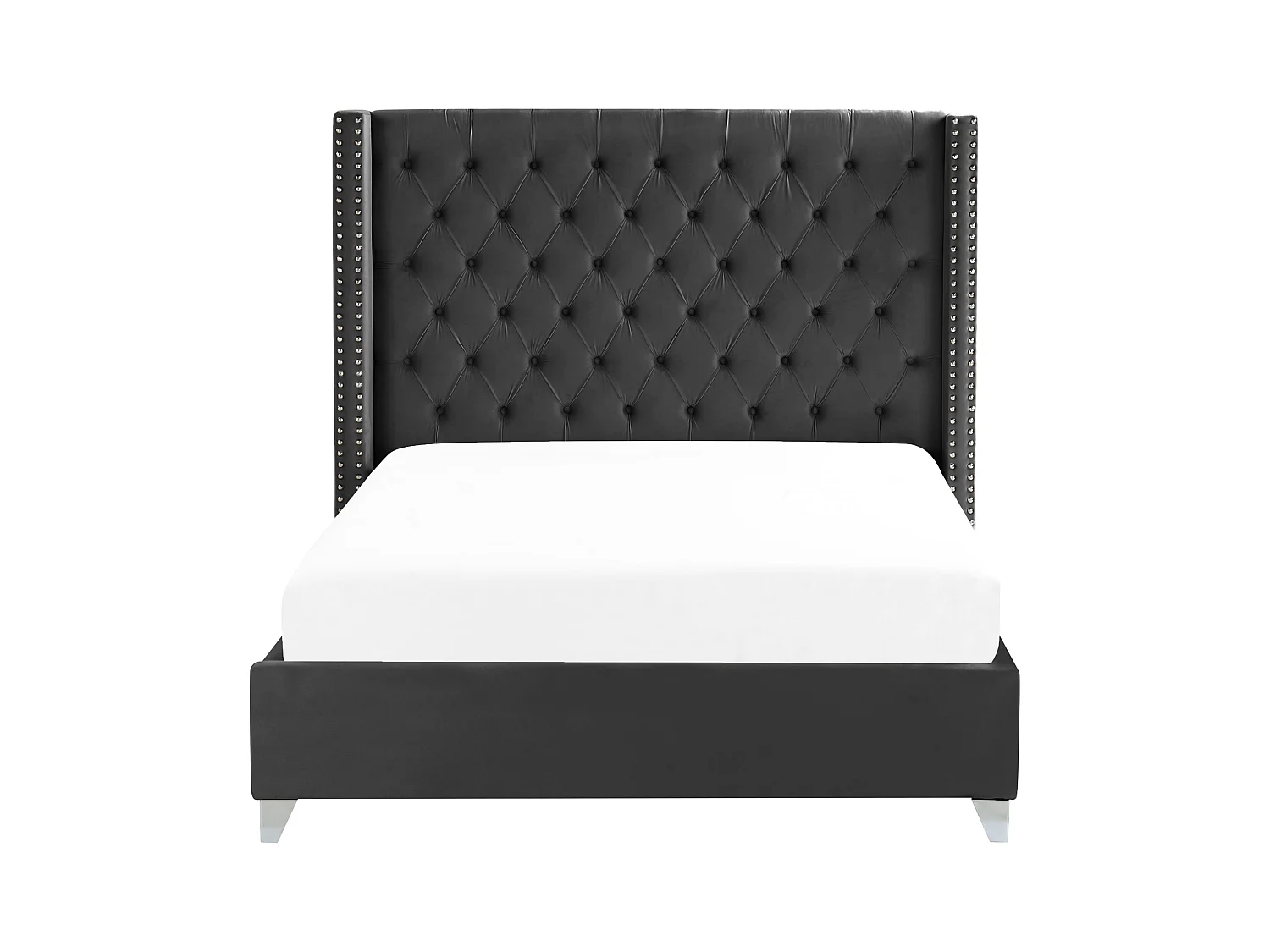 Bequemes Bett Samtstoff hohes Kopfteil in Schwarz 160 x 200 cm Lubbon