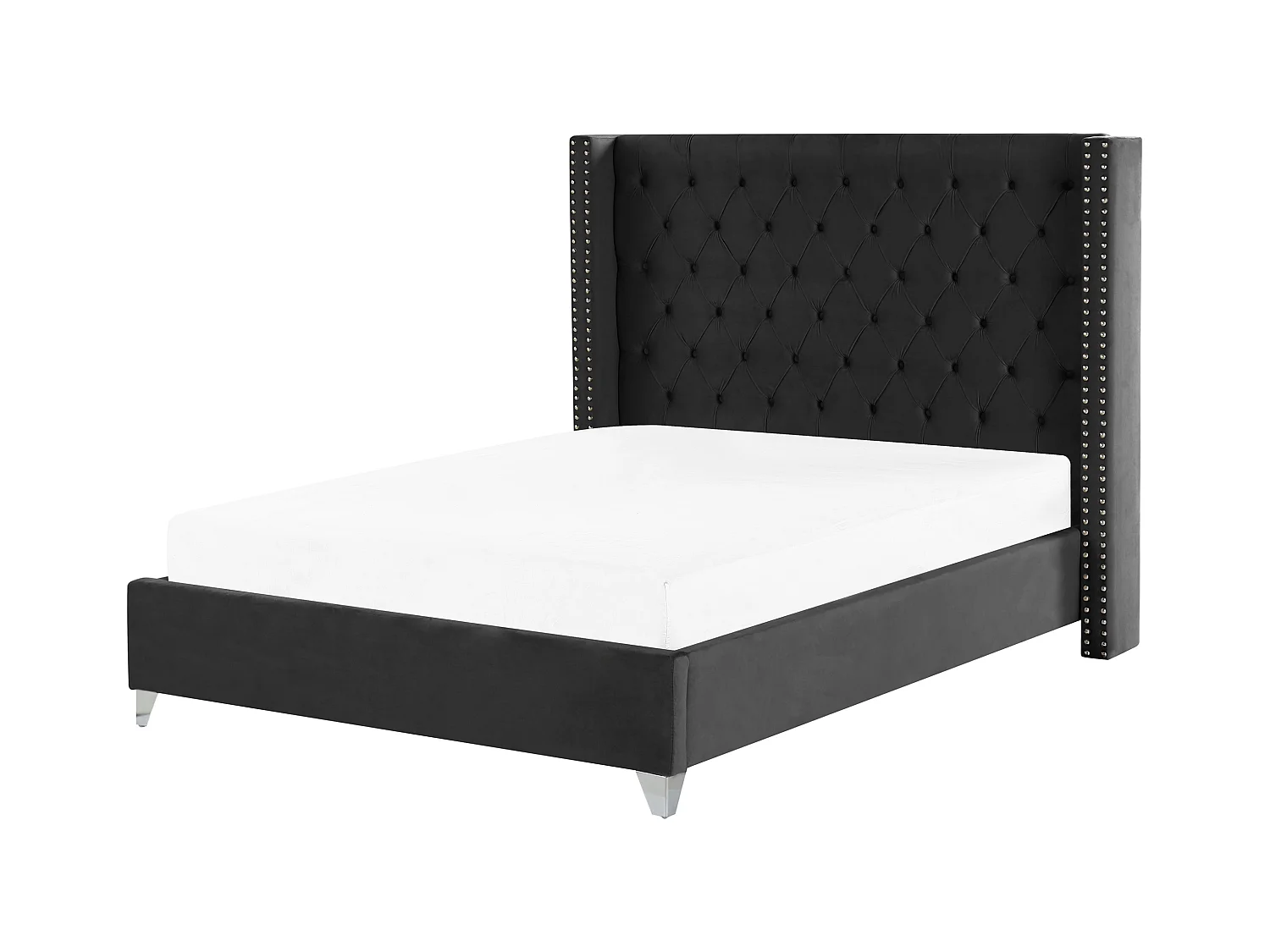 Bequemes Bett Samtstoff hohes Kopfteil in Schwarz 160 x 200 cm Lubbon